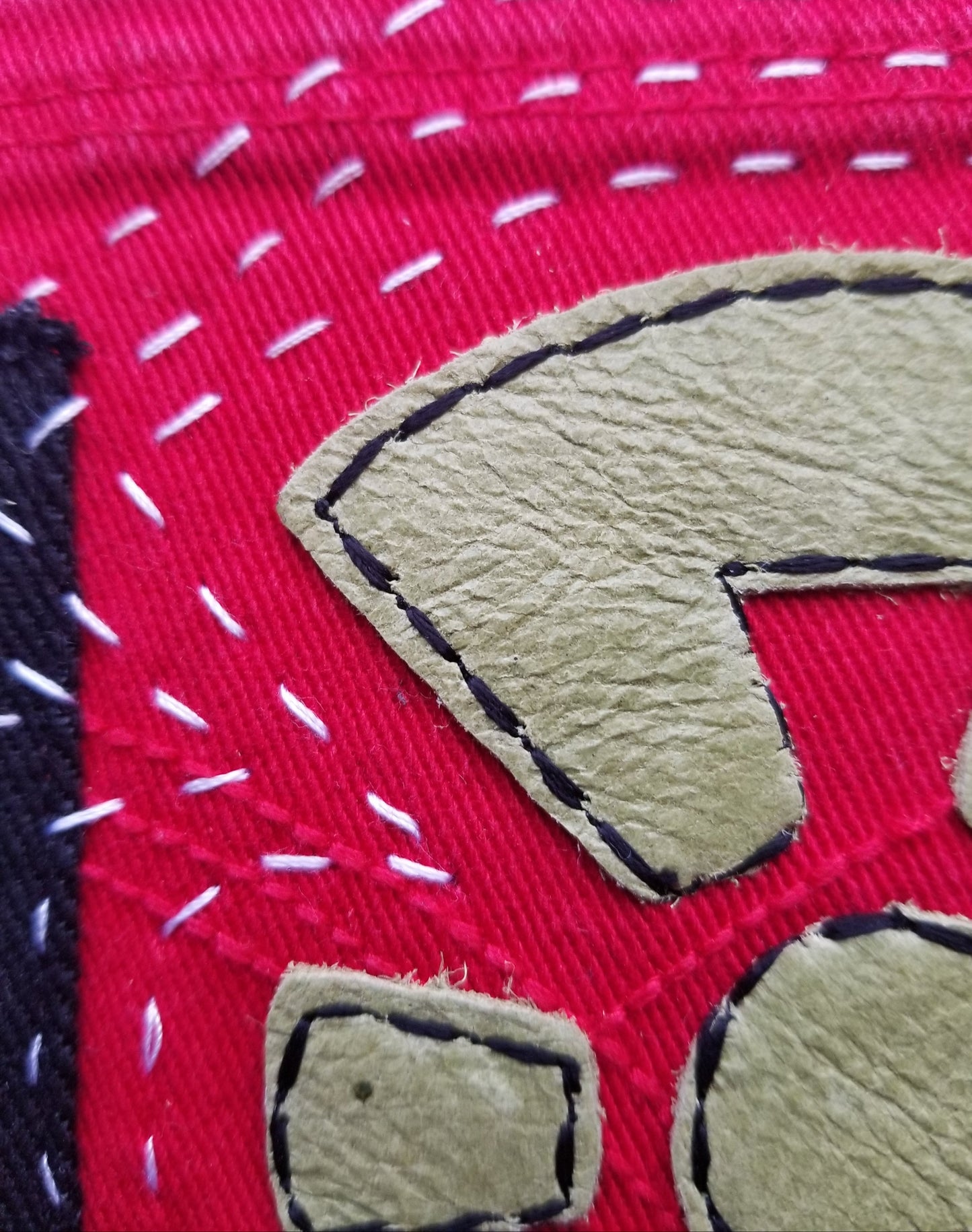 Ankh # 2 Upcycled red jeans Pocket Patch African Diaspora Leather Applique