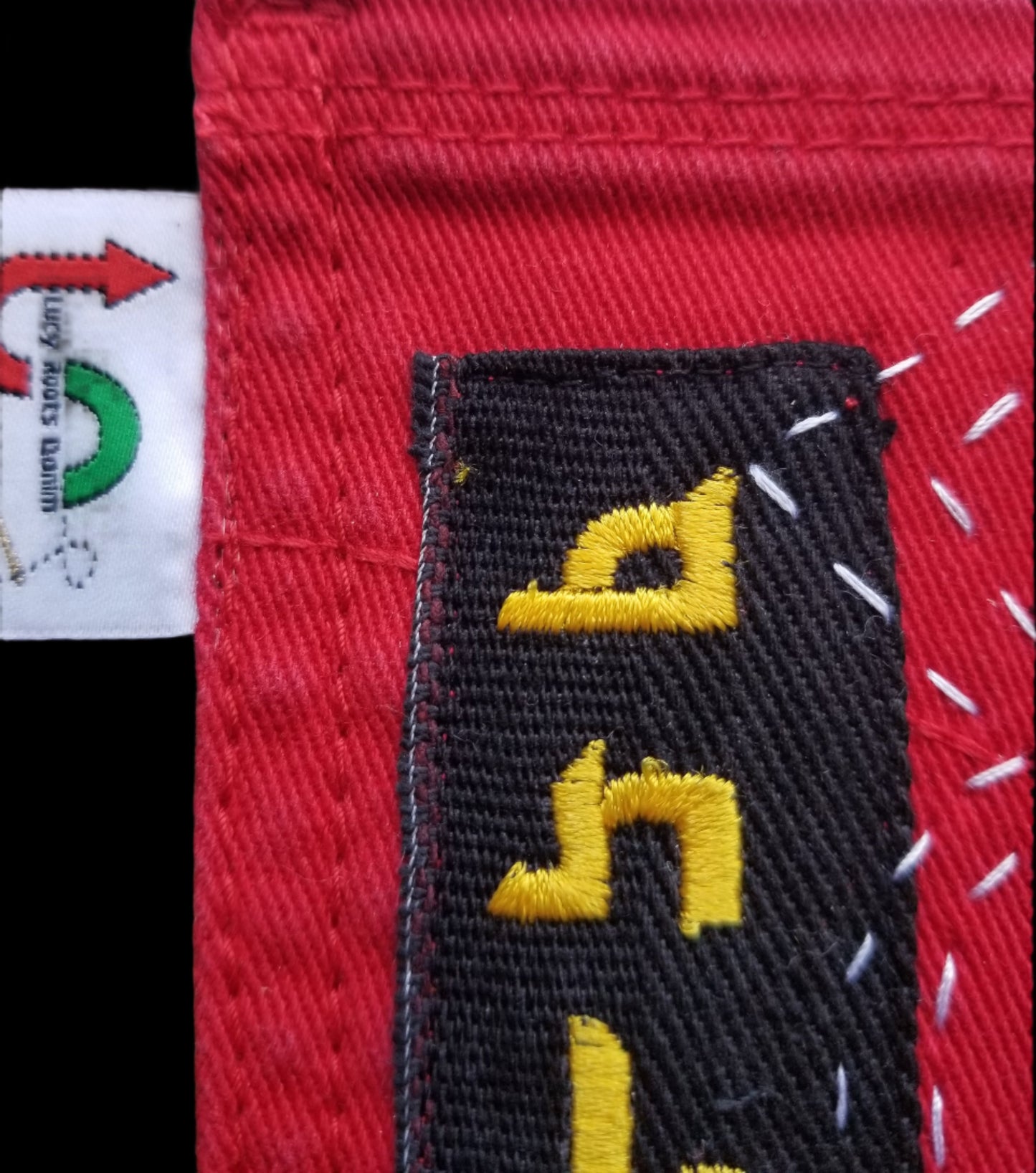 Ankh # 1 Upcycled red jeans Pocket Patch African Diaspora Leather Applique