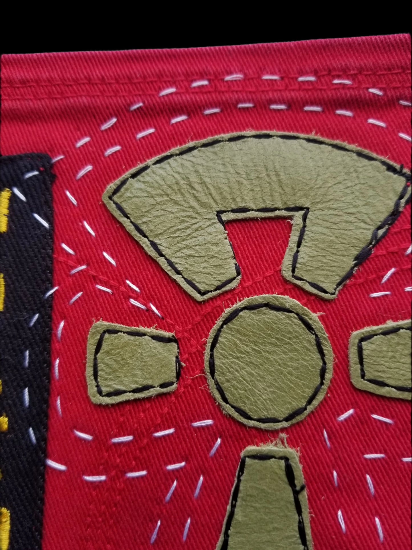 Ankh # 1 Upcycled red jeans Pocket Patch African Diaspora Leather Applique