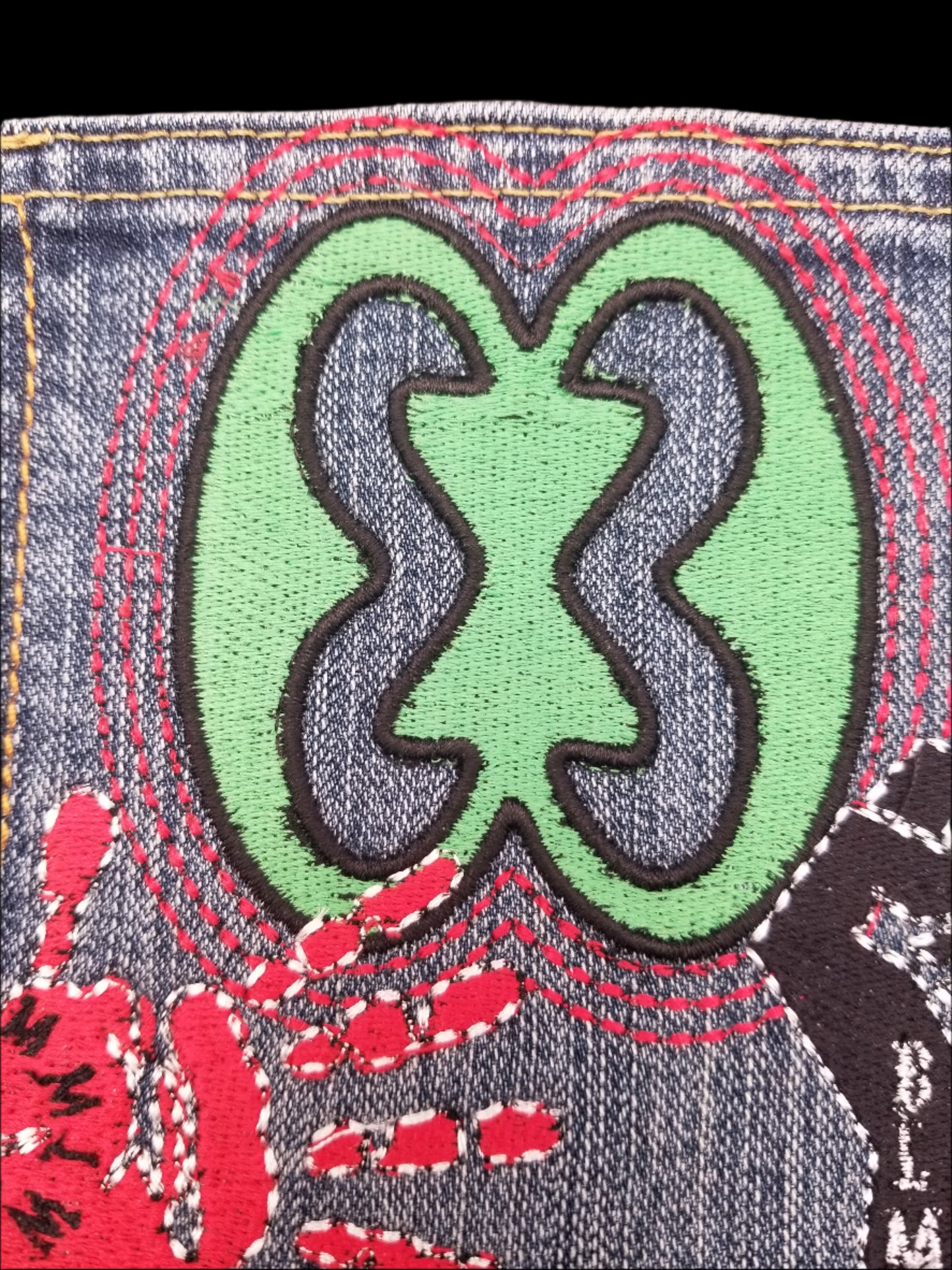 Nkonsonkonson # 1 Upcycled denim blue jeans Pocket Patch African Diaspora Indigenous Peoples