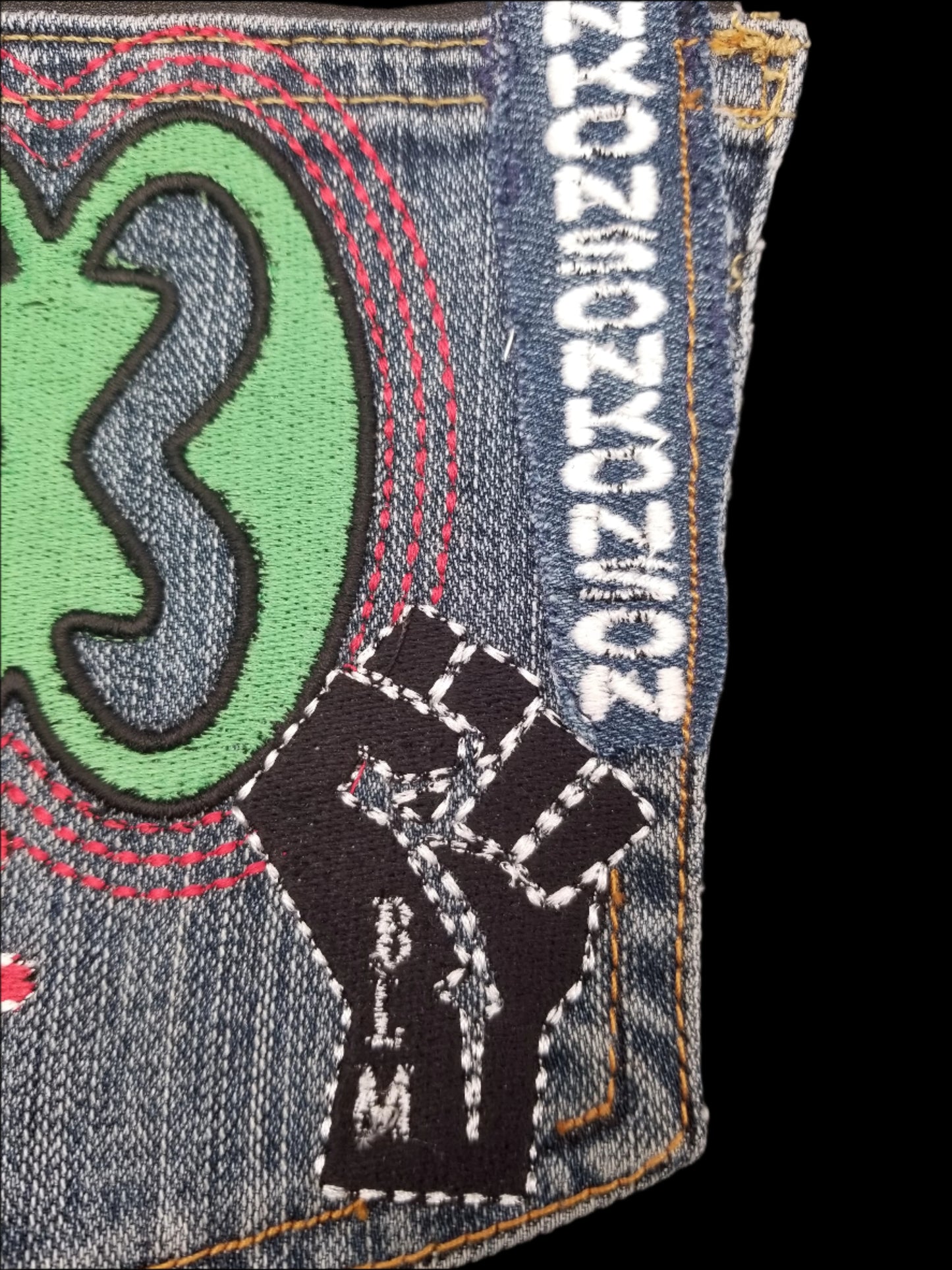 Nkonsonkonson # 1 Upcycled denim blue jeans Pocket Patch African Diaspora Indigenous Peoples