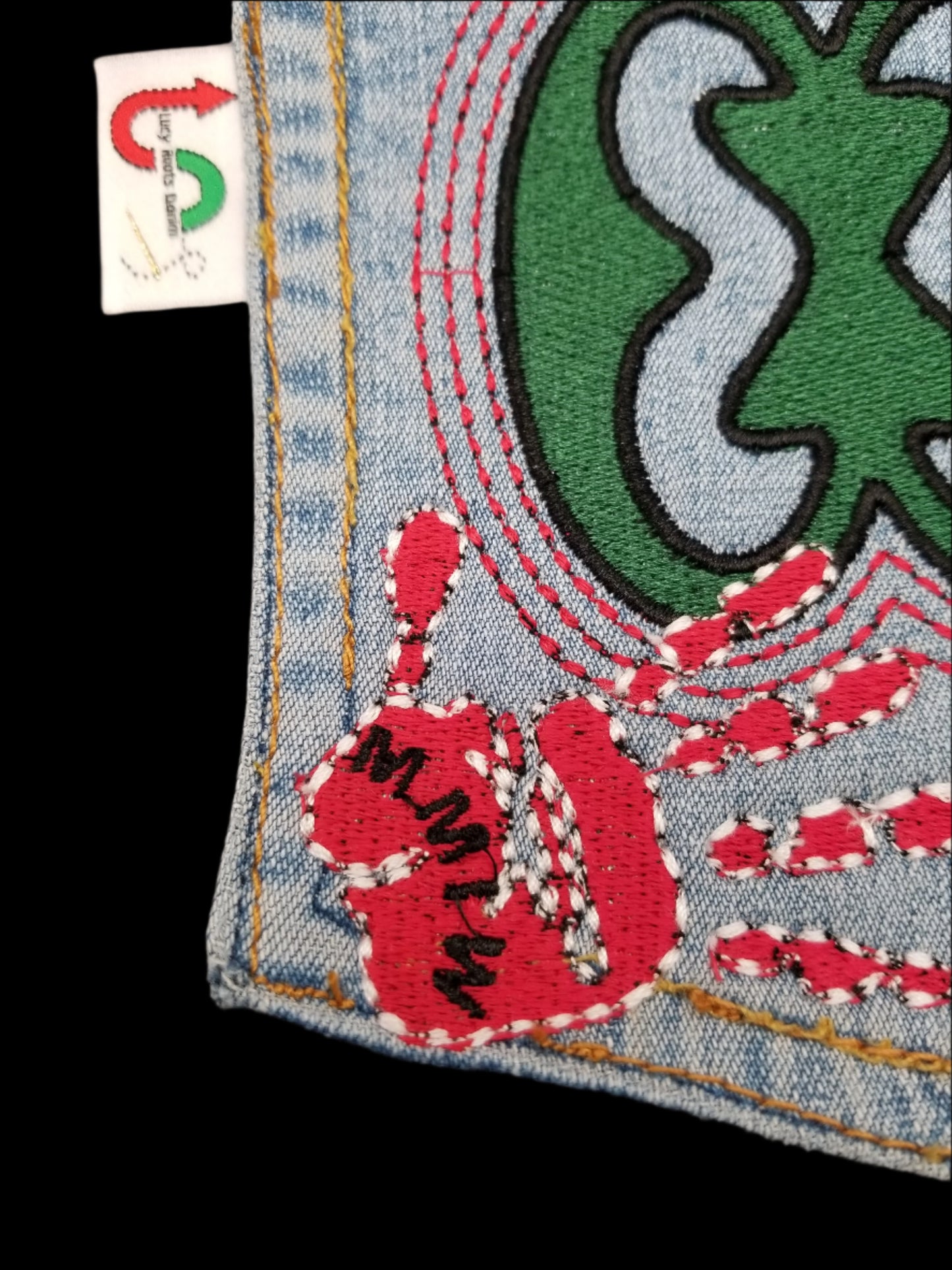 Nkonsonkonson # 2 Upcycled denim blue jeans Pocket Patch African Diaspora Indigenous Peoples