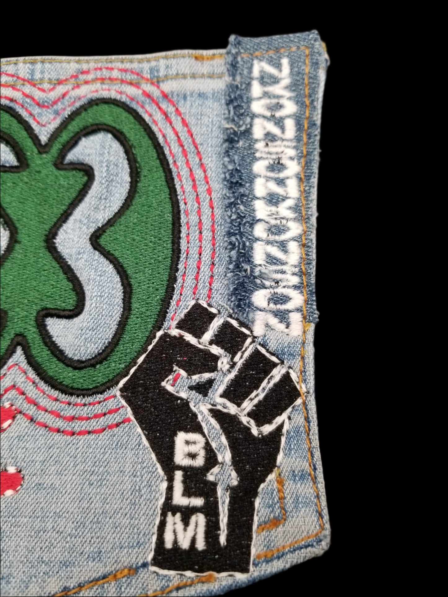 Nkonsonkonson # 3 Upcycled denim blue jeans Pocket Patch African Diaspora Indigenous Peoples