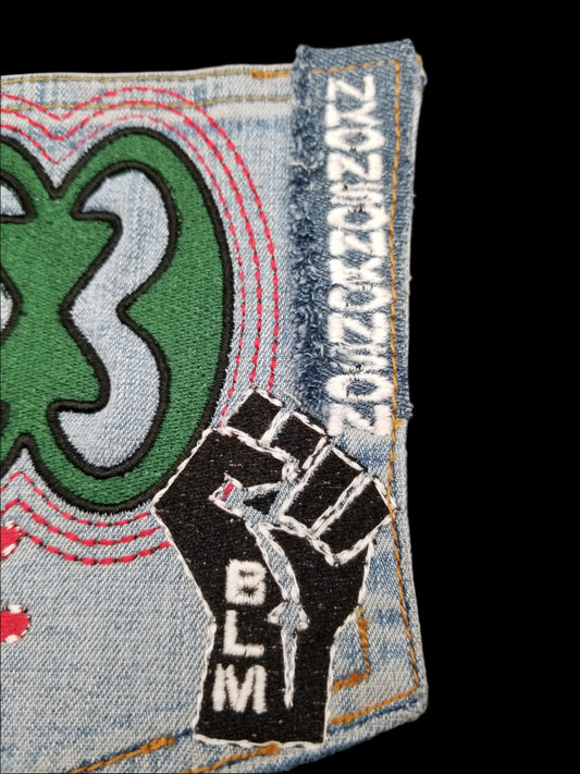 Nkonsonkonson # 3 Red Hand x BLM Upcycled jeans Pocket Patch African Diaspora Indigenous Peoples