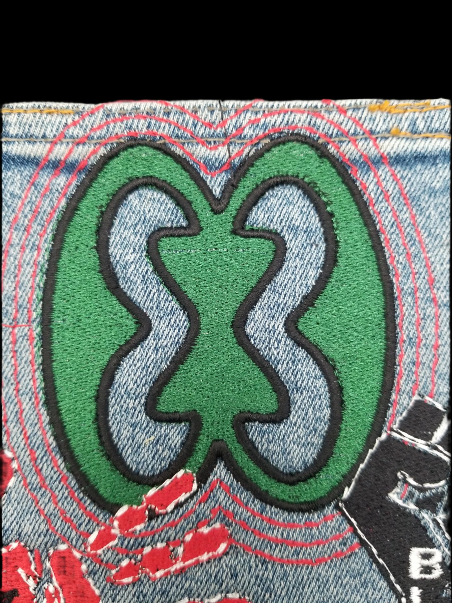 Nkonsonkonson # 4 Upcycled denim blue jeans Pocket Patch African Diaspora Indigenous Peoples