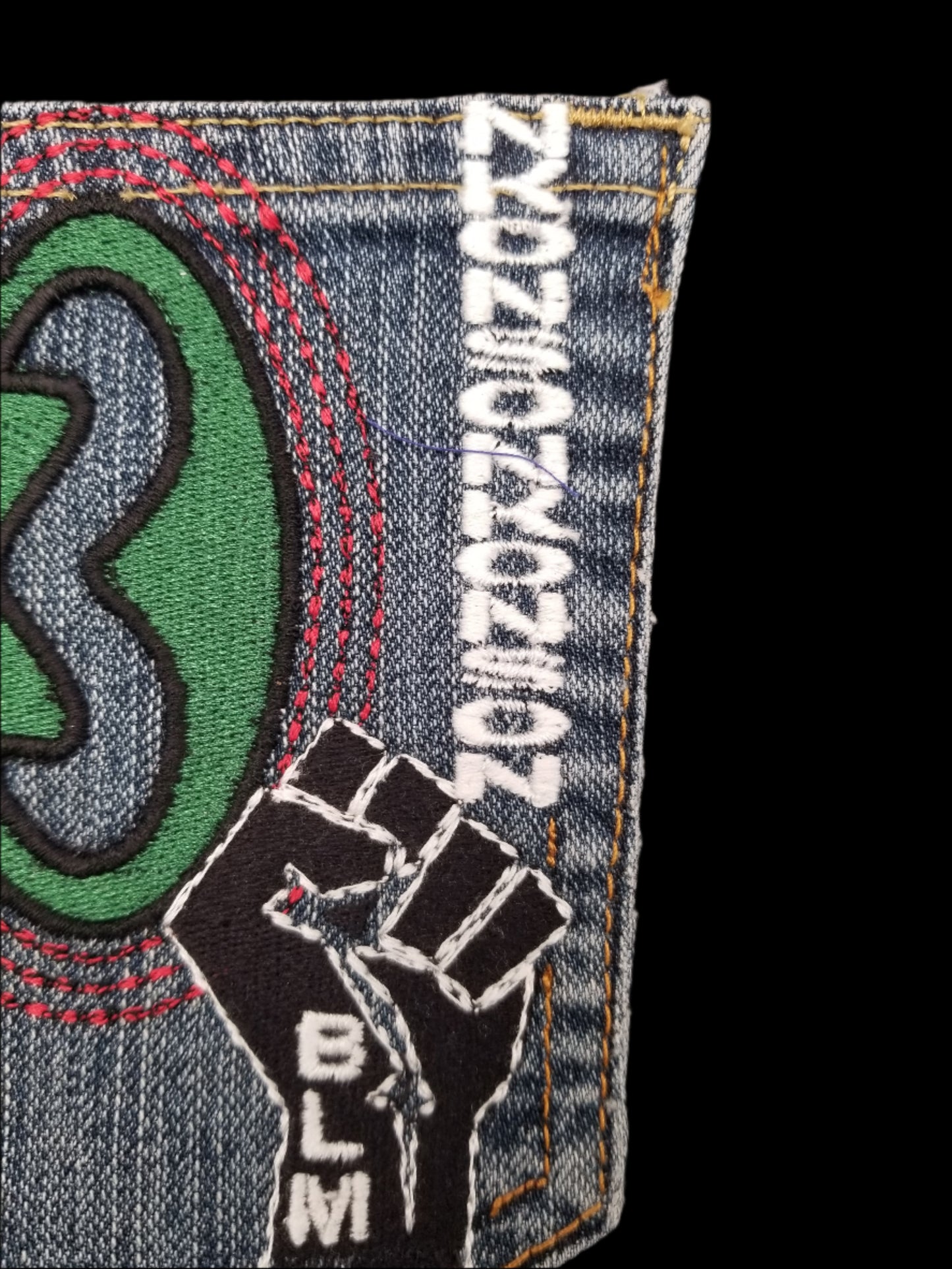 Nkonsonkonson # 5 Upcycled denim blue jeans Pocket Patch African Diaspora Indigenous Peoples