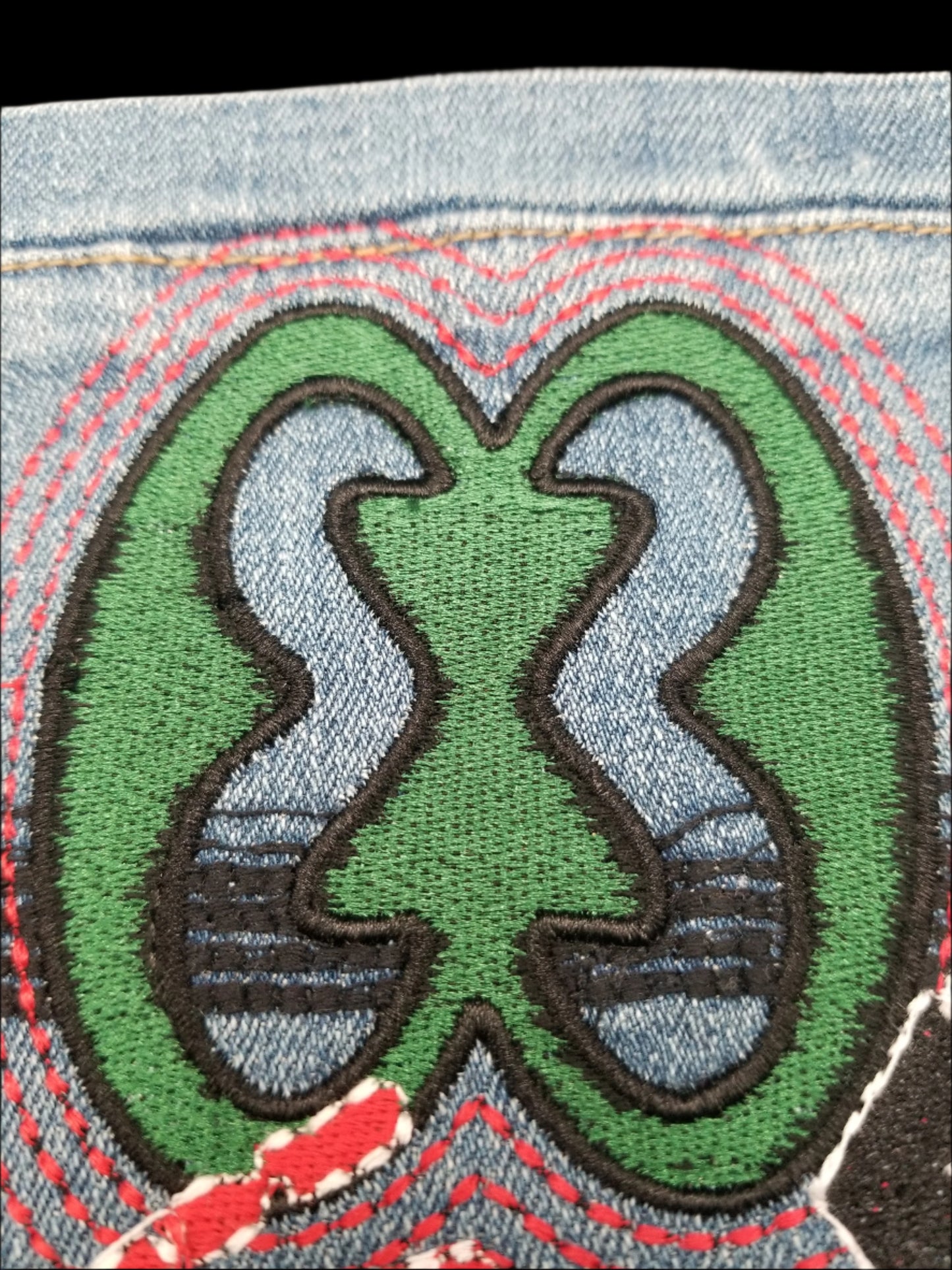 Nkonsonkonson # 6 Upcycled denim blue jeans Pocket Patch African Diaspora Indigenous Peoples