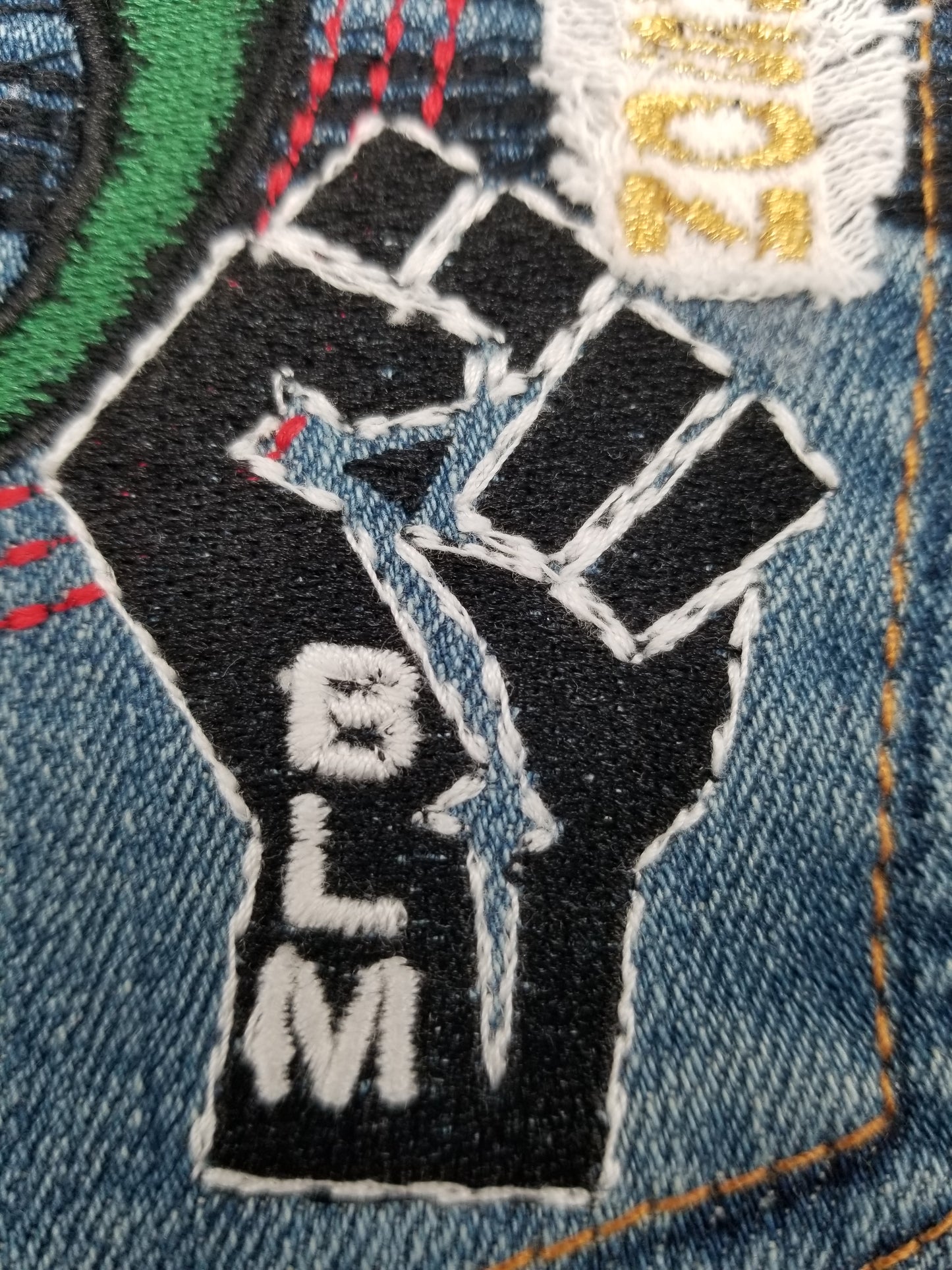 Nkonsonkonson # 6 Upcycled denim blue jeans Pocket Patch African Diaspora Indigenous Peoples
