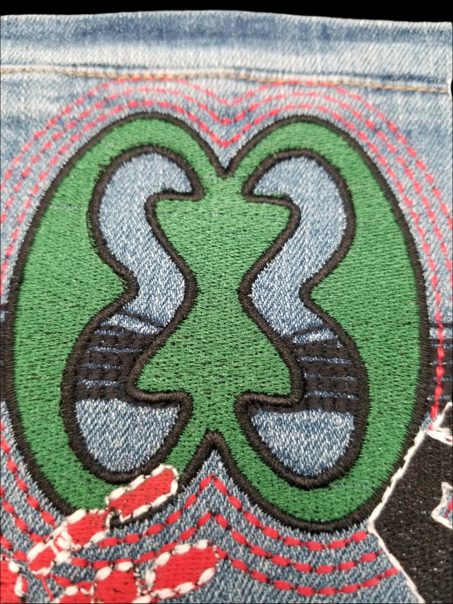Nkonsonkonson # 7 Upcycled denim blue jeans Pocket Patch African Diaspora Indigenous Peoples