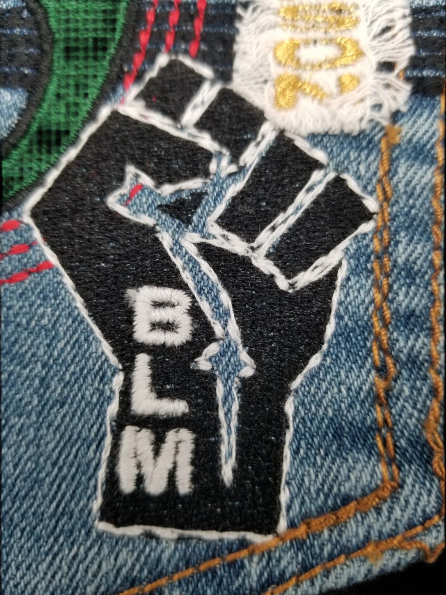 Nkonsonkonson # 7 Upcycled denim blue jeans Pocket Patch African Diaspora Indigenous Peoples
