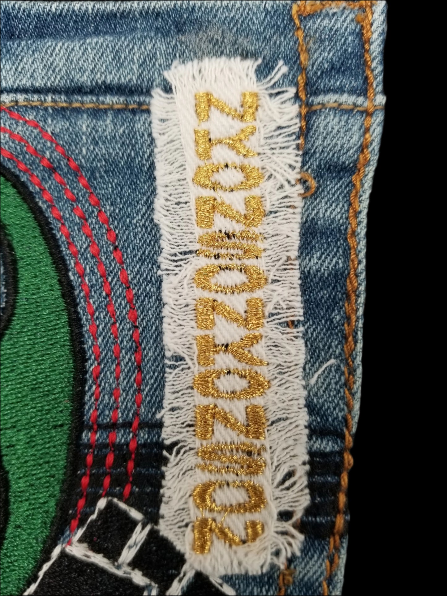 Nkonsonkonson # 7 Upcycled denim blue jeans Pocket Patch African Diaspora Indigenous Peoples