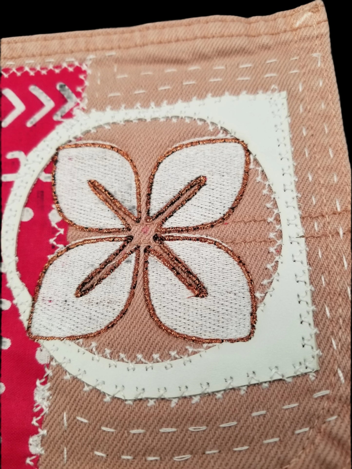 Cowries Nserewa # 1 Upcycled pink jeans Pocket Patch African Diaspora