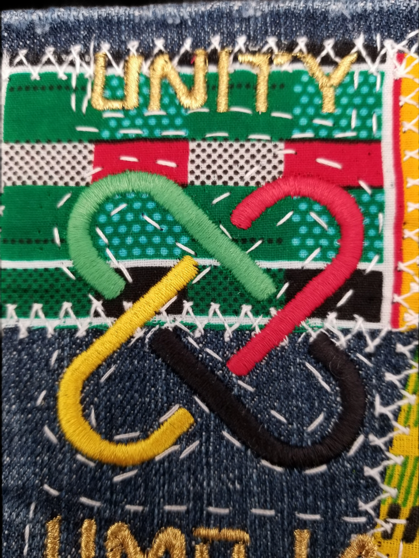 Umoja Unity # 2 Upcycled denim blue jeans Pocket Patch African Diasopra