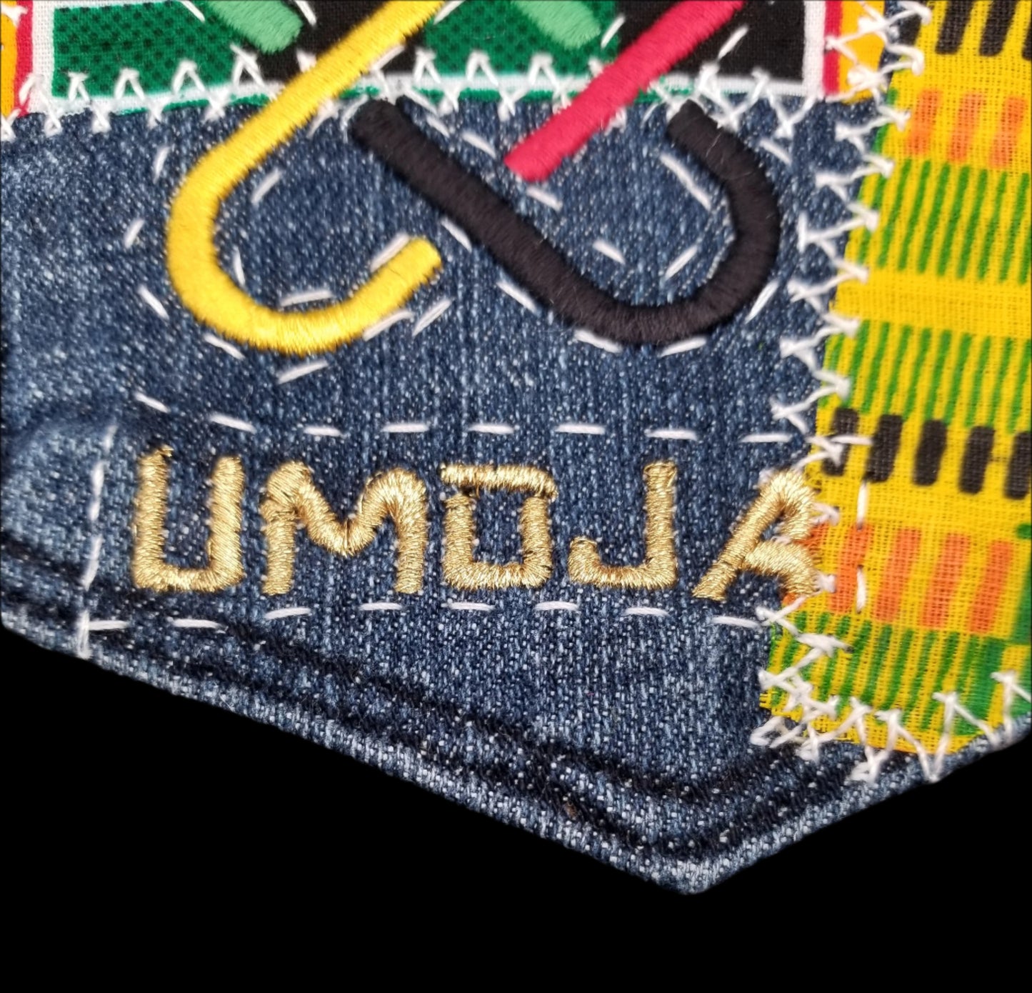 Umoja Unity # 2 Upcycled denim blue jeans Pocket Patch African Diasopra