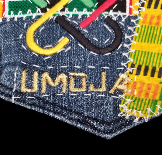 Umoja Unity # 2 Upcycled denim blue jeans Pocket Patch African Diasopra