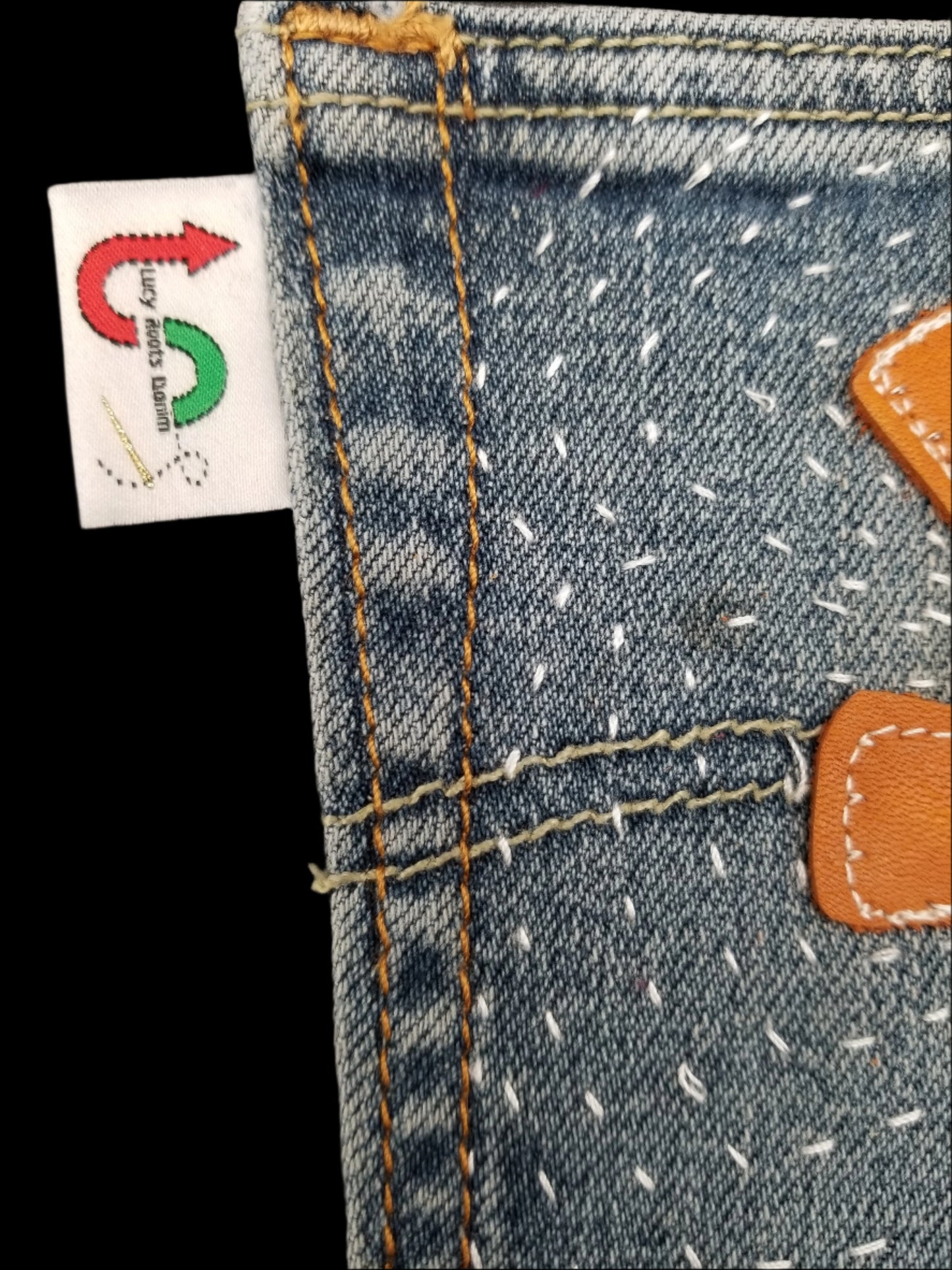 Ankh # 5 Upcycled denim blue jeans Pocket Patch Leather applique African Diaspora