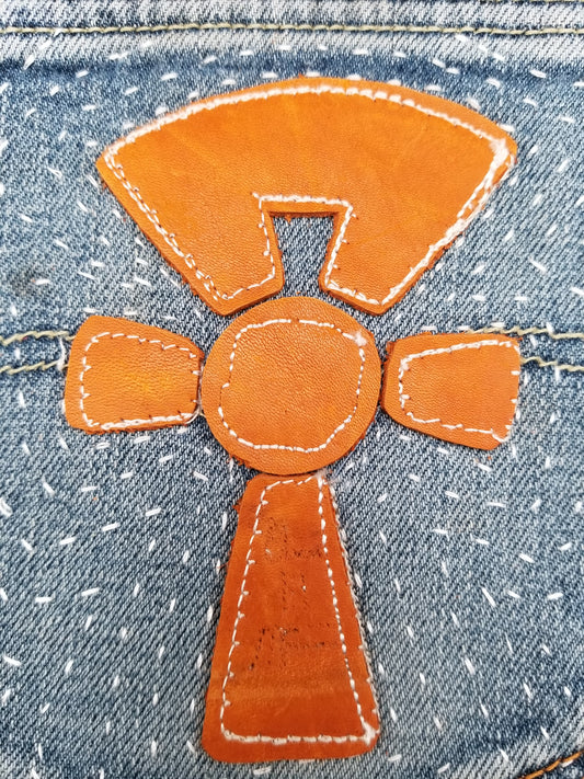 Ankh # 5 Upcycled denim blue jeans Pocket Patch Leather applique African Diaspora