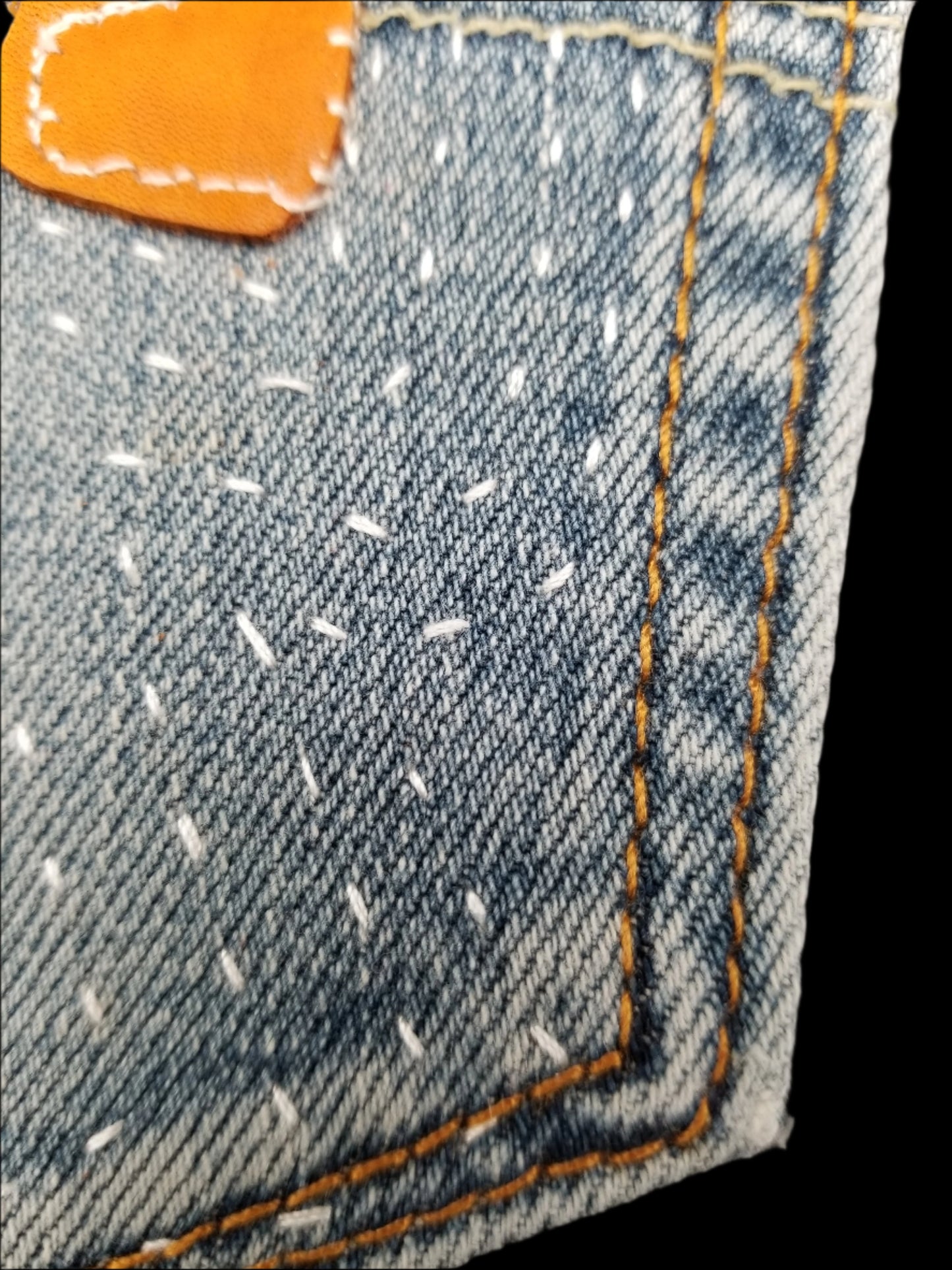 Ankh # 5 Upcycled denim blue jeans Pocket Patch Leather applique African Diaspora