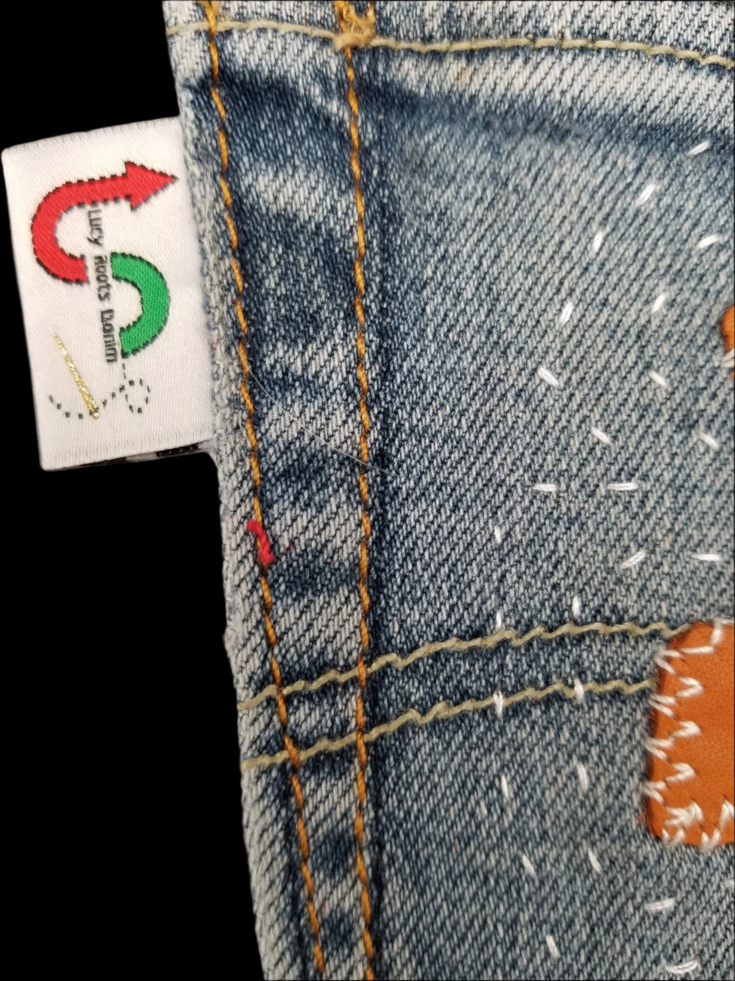 Ankh # 6 Upcycled denim blue jeans Pocket Patch Leather applique African Diaspora