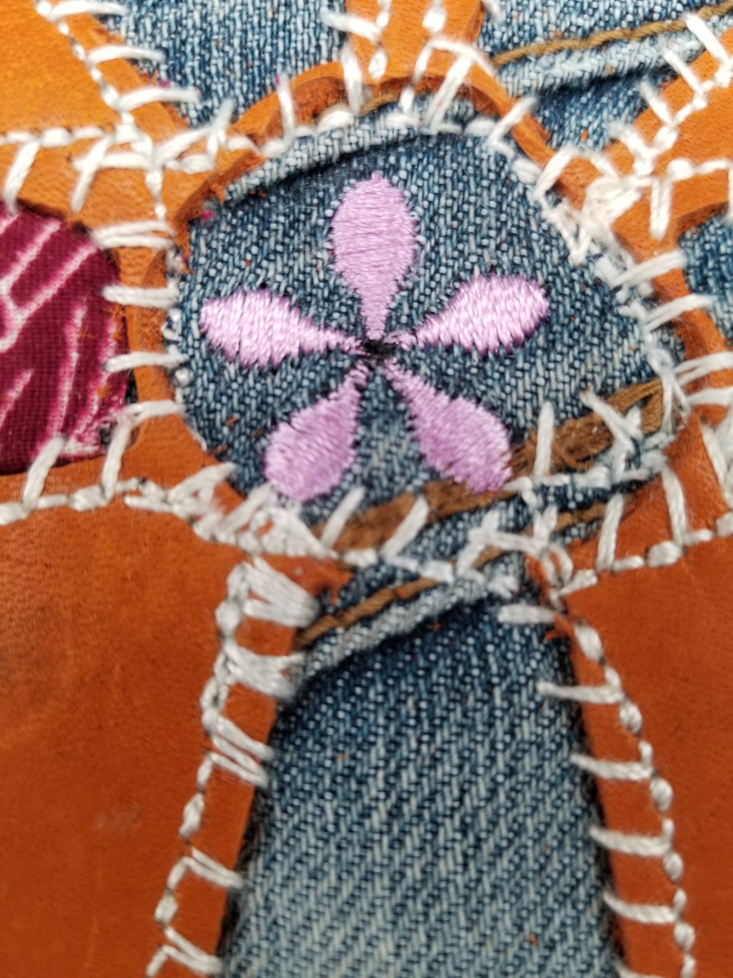 Ankh # 7 Upcycled denim blue jeans Pocket Patch Leather applique African Diaspora