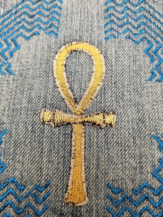 Ankh # 9 Upcycled denim blue jeans Pocket Patch African Diaspora