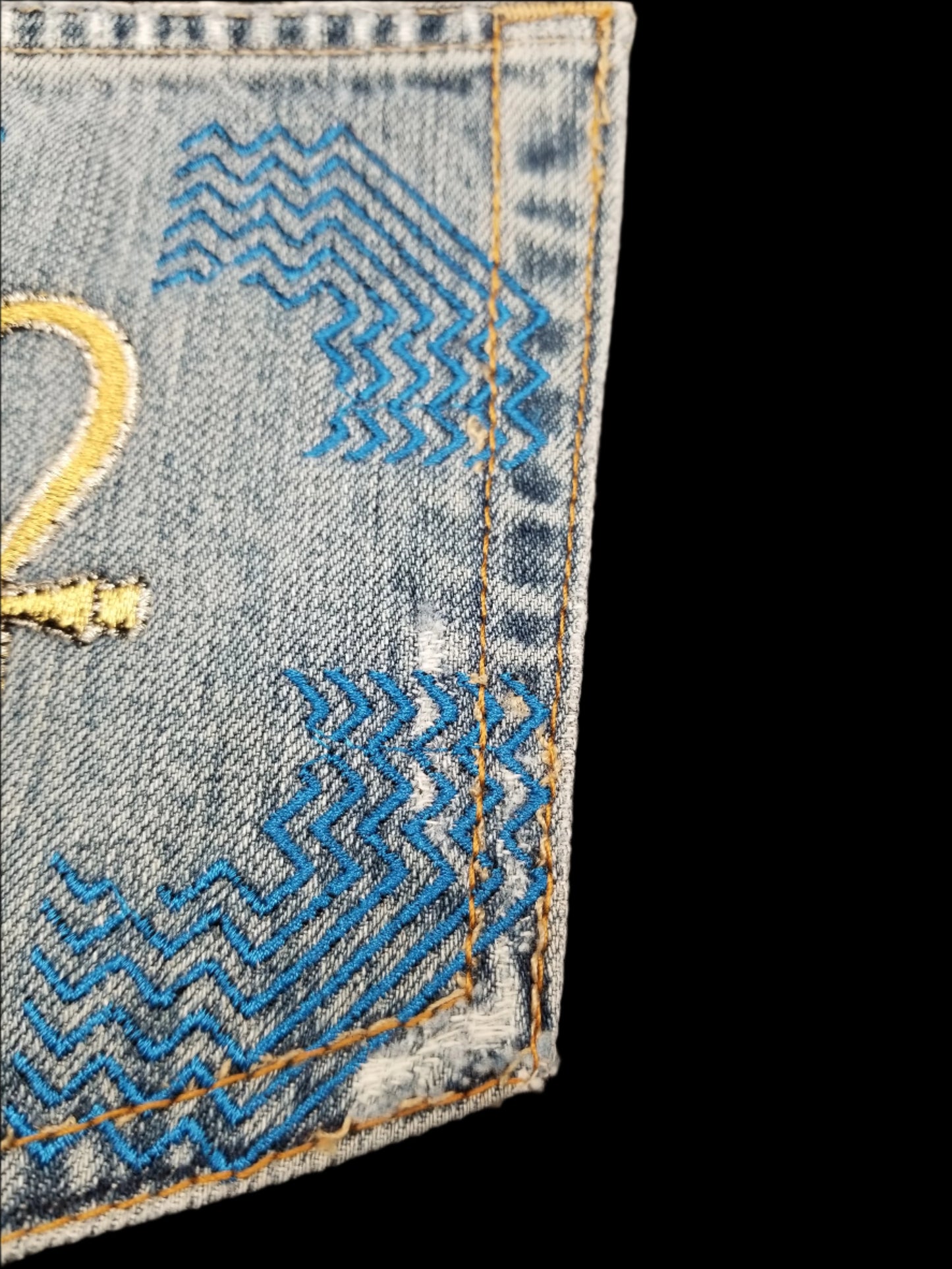 Ankh # 9 Upcycled denim blue jeans Pocket Patch African Diaspora