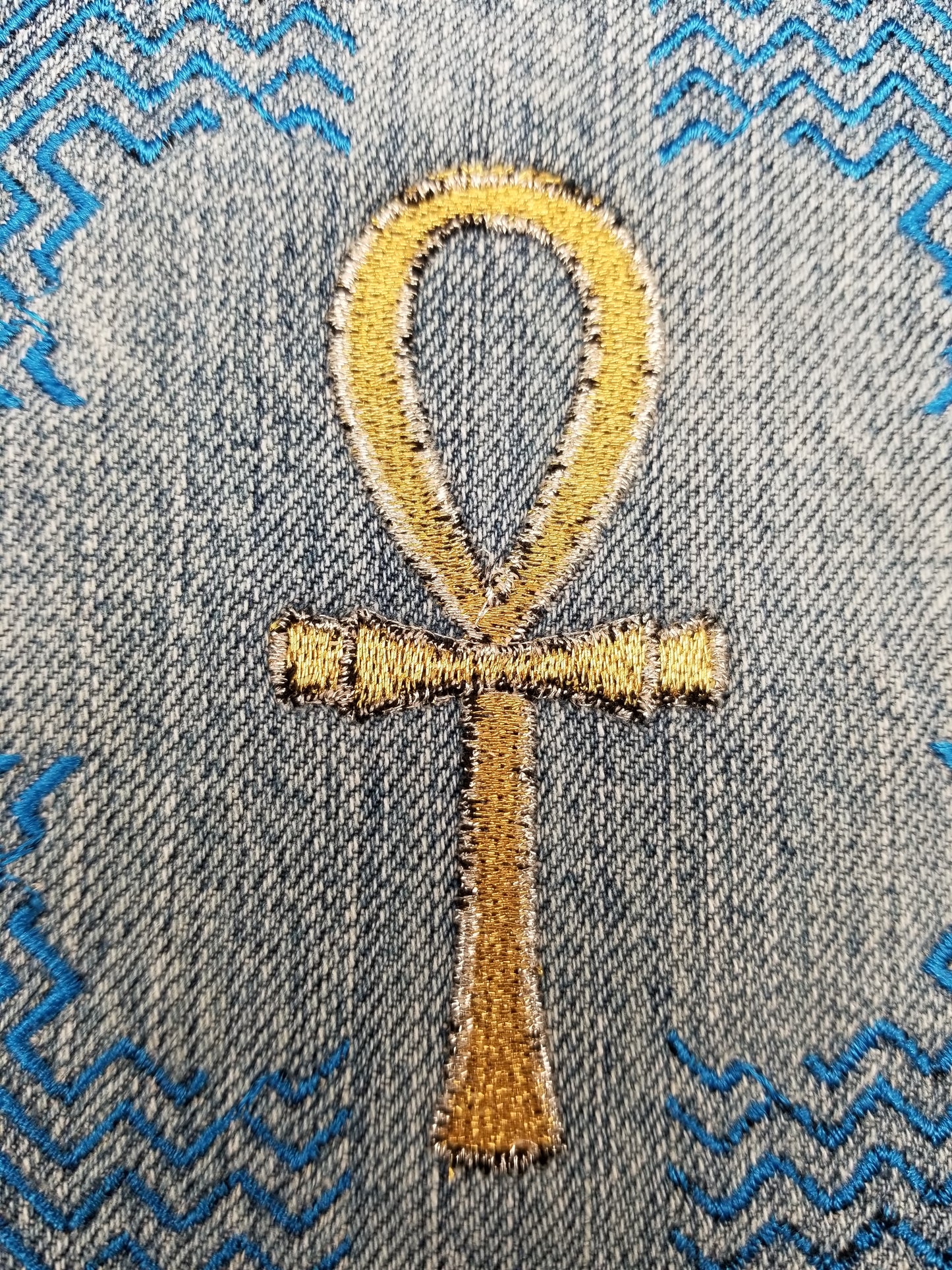 Ankh # ten 10 Upcycled denim blue jeans Pocket Patch African Diaspora