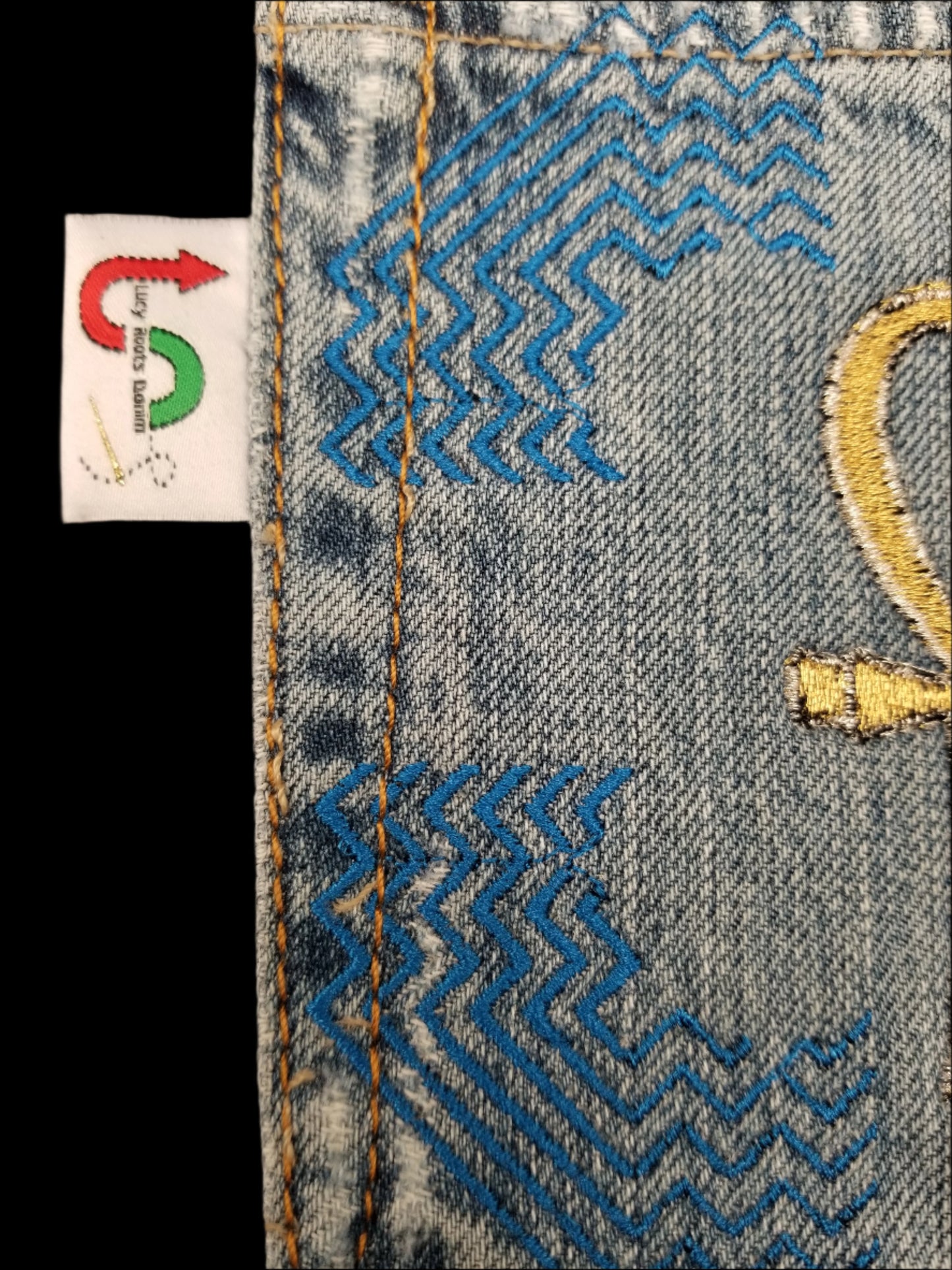 Ankh # ten 10 Upcycled denim blue jeans Pocket Patch African Diaspora
