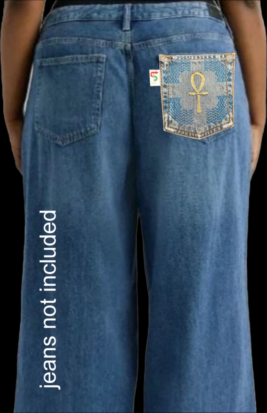 Ankh # ten 10 Upcycled denim blue jeans Pocket Patch African Diaspora