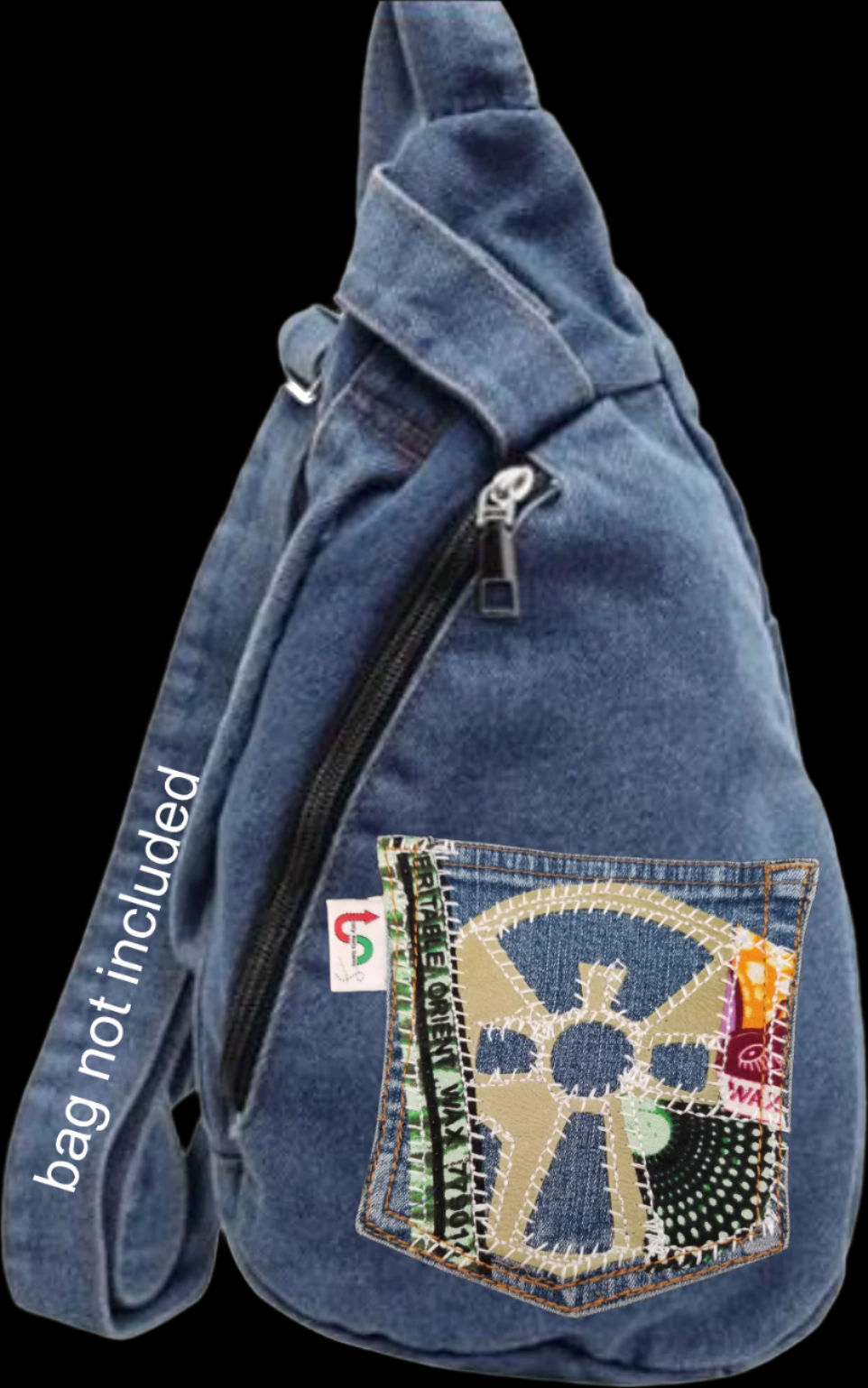 Ankh # 4 Upcycled denim blue jeans Pocket Patch Leather and Ankara applique African Diaspora