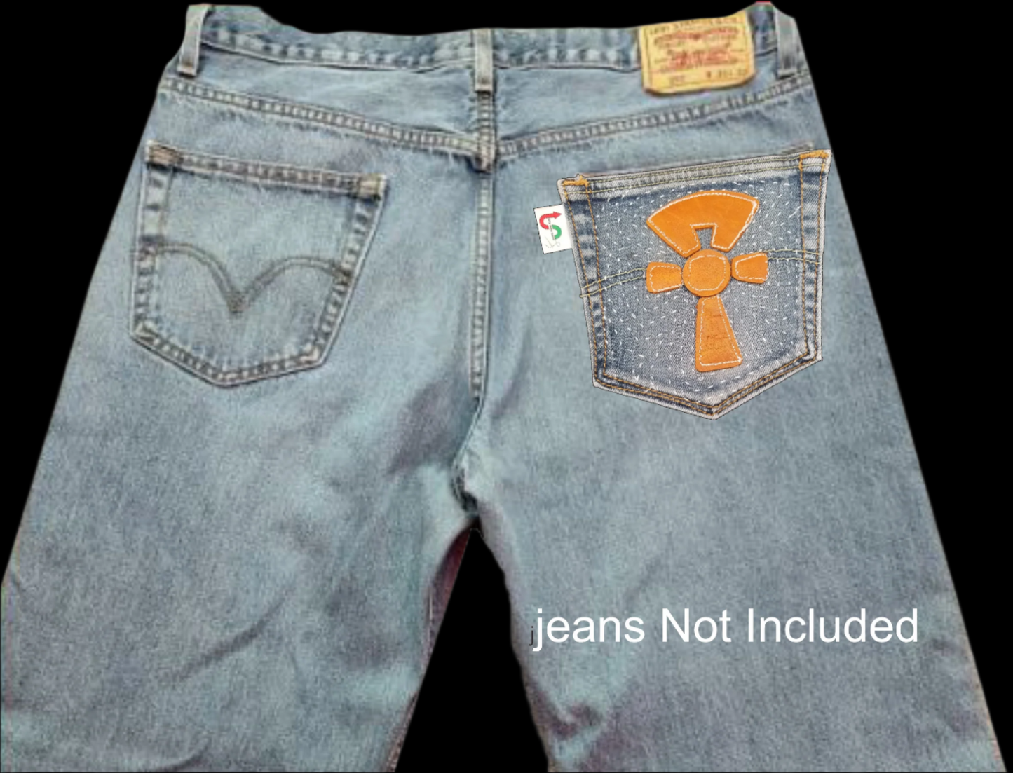 Ankh # 5 Upcycled denim blue jeans Pocket Patch Leather applique African Diaspora