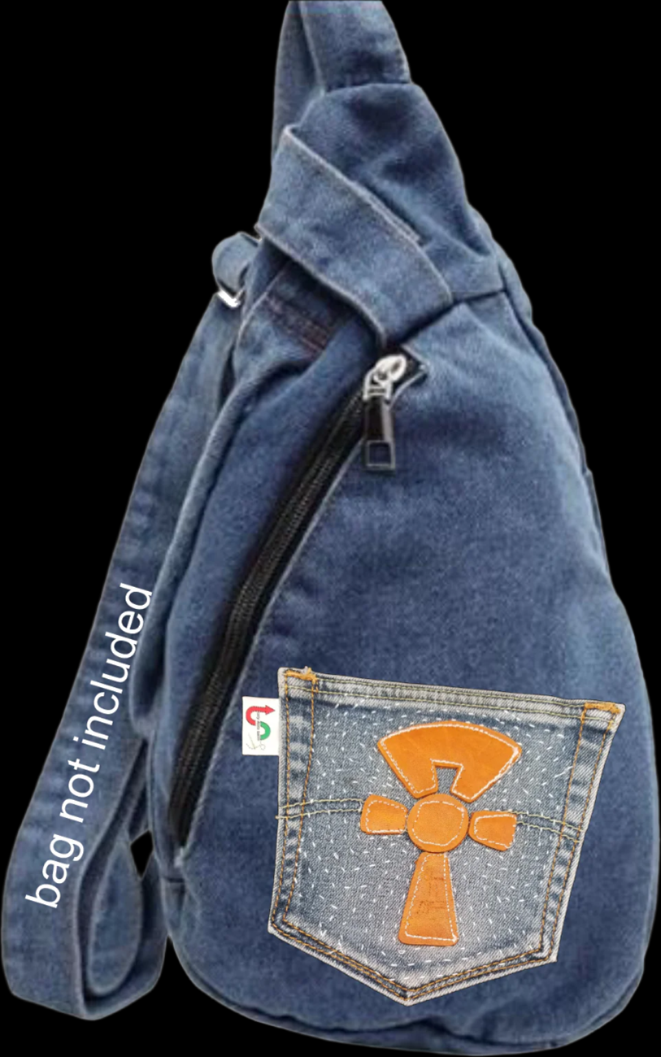 Ankh # 5 Upcycled denim blue jeans Pocket Patch Leather applique African Diaspora