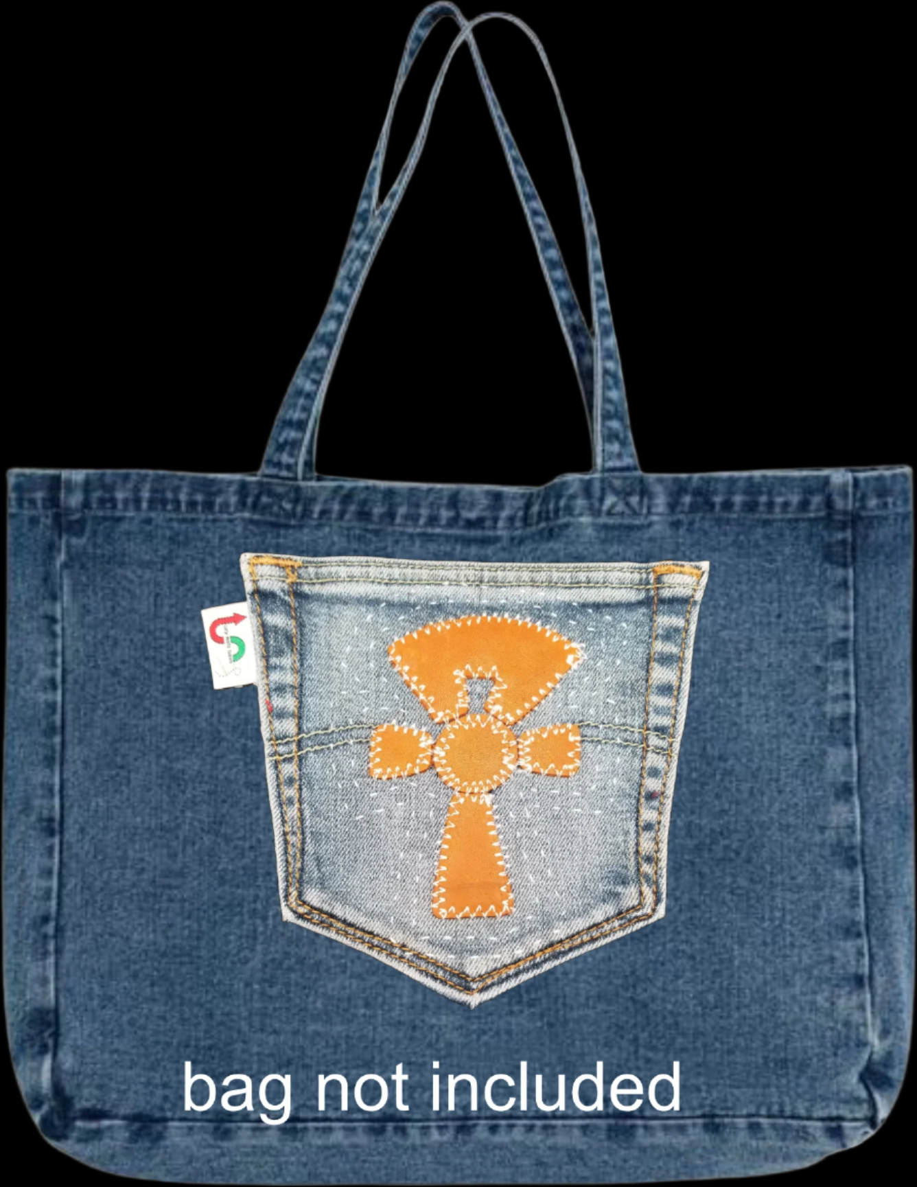 Ankh # 6 Upcycled denim blue jeans Pocket Patch Leather applique African Diaspora