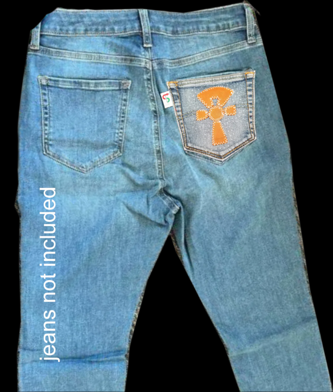 Ankh # 6 Upcycled denim blue jeans Pocket Patch Leather applique African Diaspora