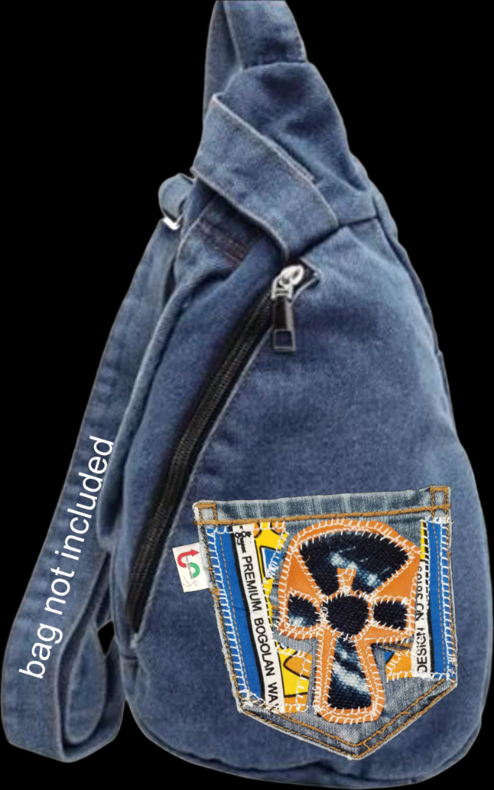 Ankh # 8 Upcycled denim blue jeans Pocket Patch Leather and Mud Cloth applique African Diaspora