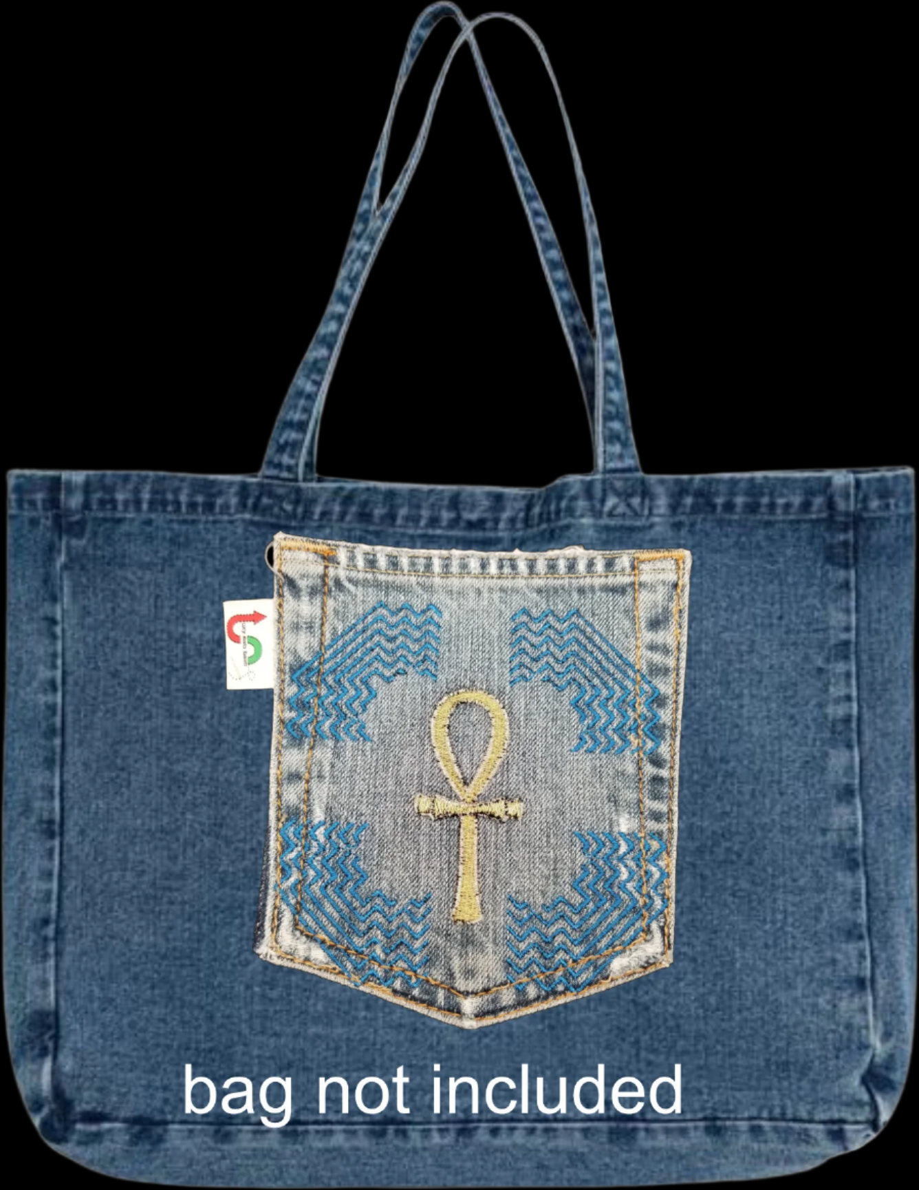 Ankh # 9 Upcycled denim blue jeans Pocket Patch African Diaspora