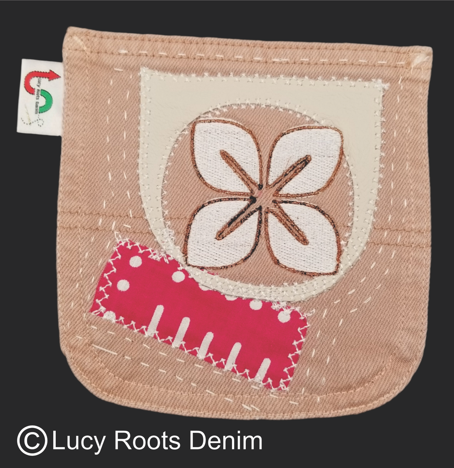 Cowries Nserewa # 2 Upcycled pink jeans Pocket Patch African Diaspora