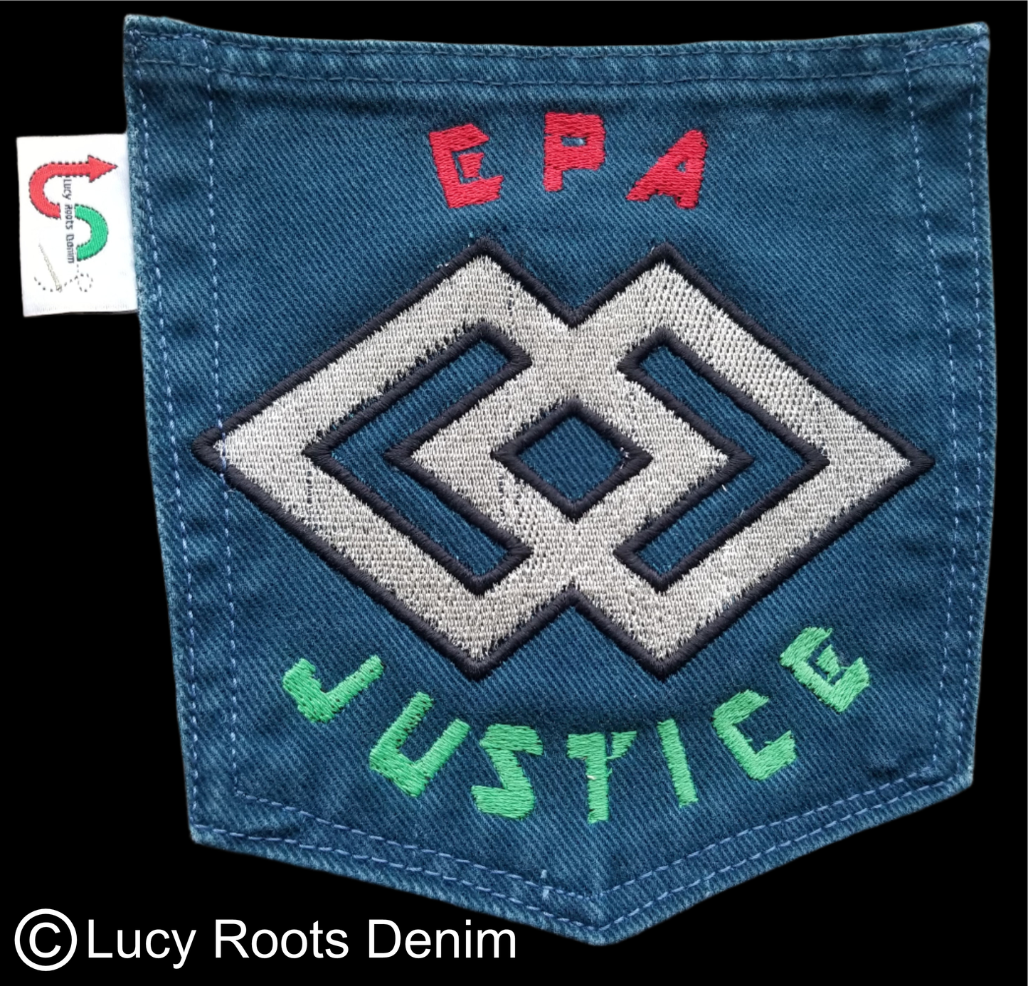 EPA # 1 Law and Justice Upcycled royal blue jeans Pocket Patch African Diaspora