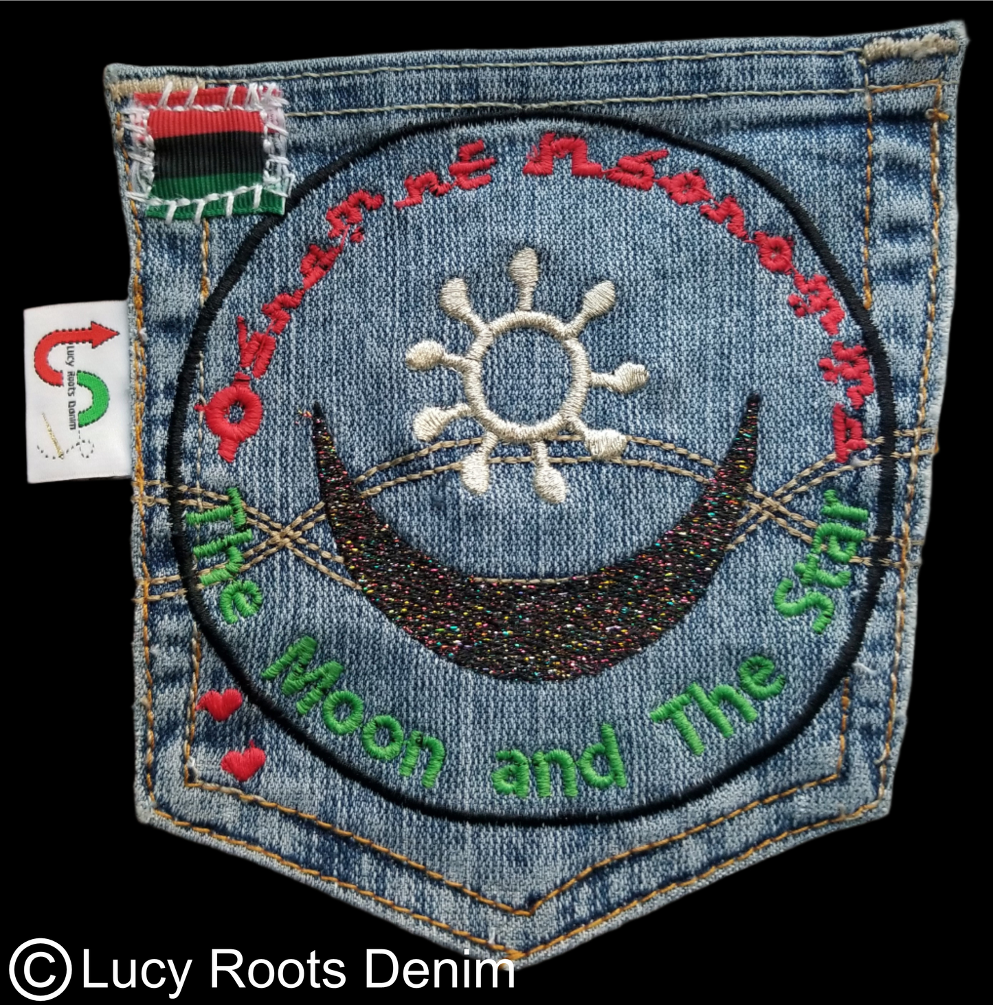 Osram ne Nsoromma # 6 Love Marriage Upcycled denim blue jeans pocket patch African Diaspora