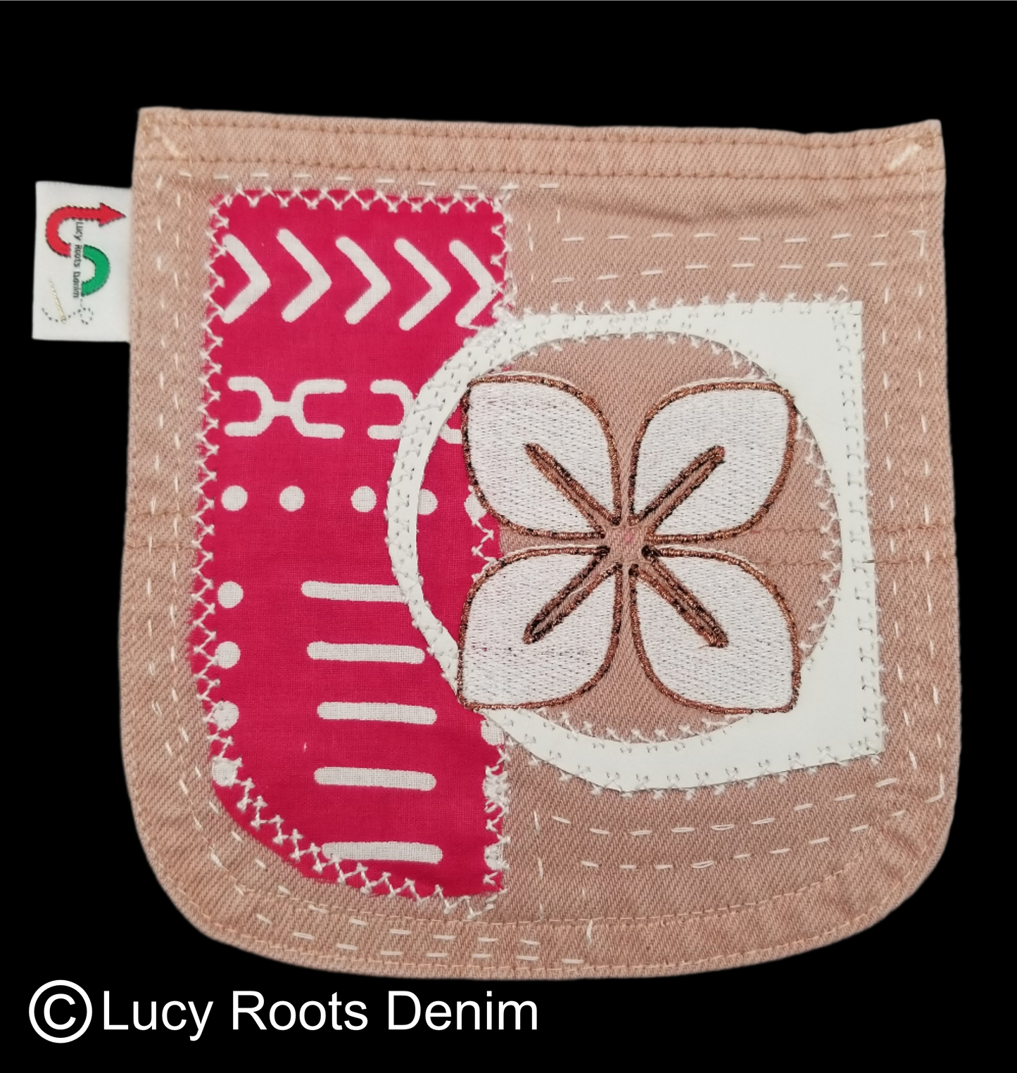 Cowries Nserewa # 1 Upcycled pink jeans Pocket Patch African Diaspora