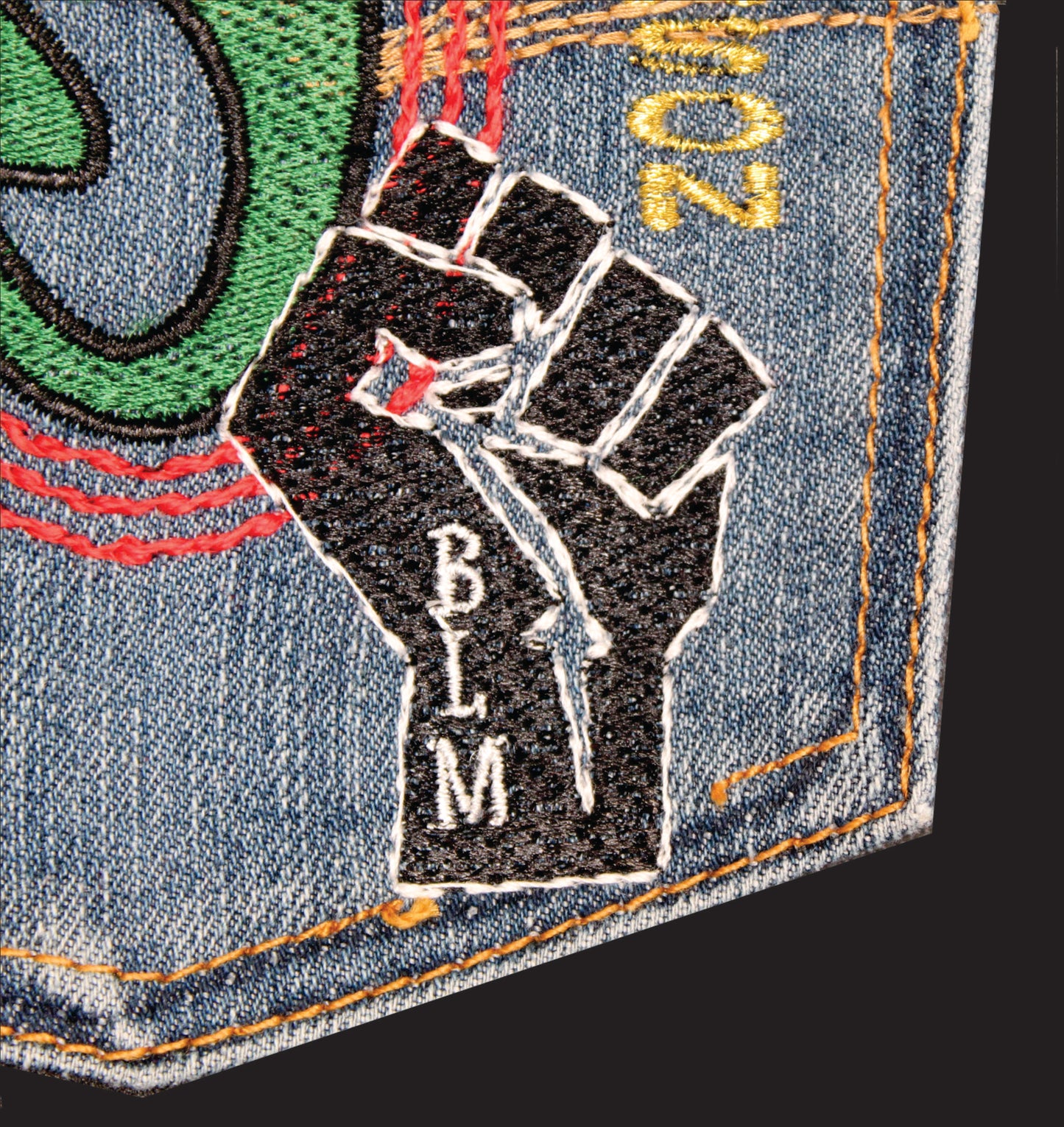Nkonsonkonson #11 Palestine x BLM African Diaspora Upcycled denim blue jeans Pocket Patch