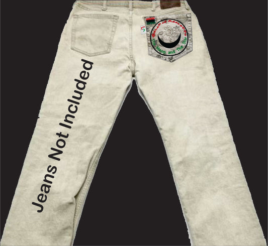 Osram ne Nsoromma # 3 The Moon and The Star Upcycled gray jeans Pocket Patch African Diaspora