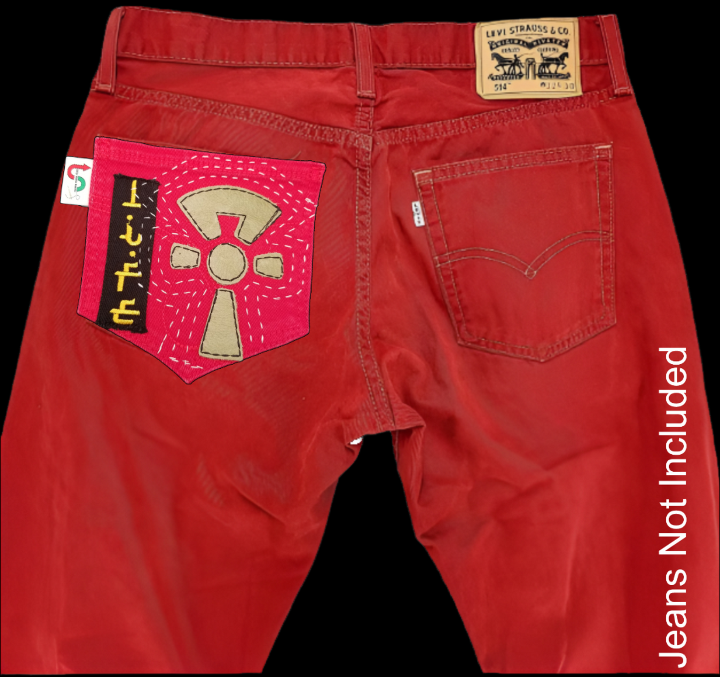 Ankh # 2 Upcycled red jeans Pocket Patch African Diaspora Leather Applique