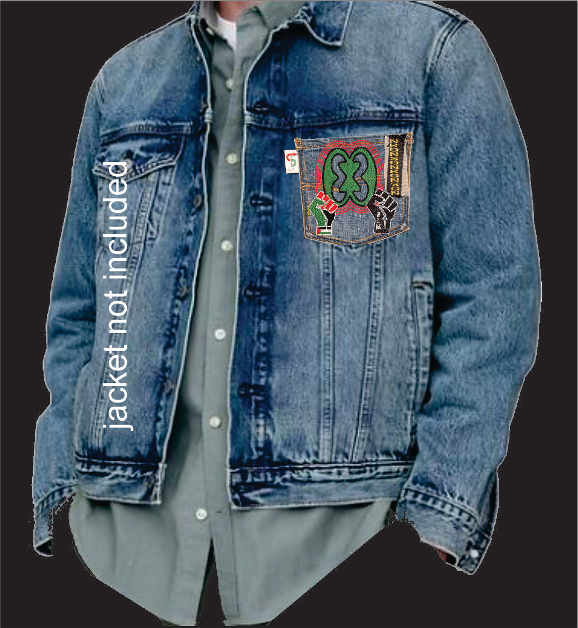 Nkonsonkonson #12 Palestine x BLM African Diaspora Upcycled denim blue jeans Pocket Patch