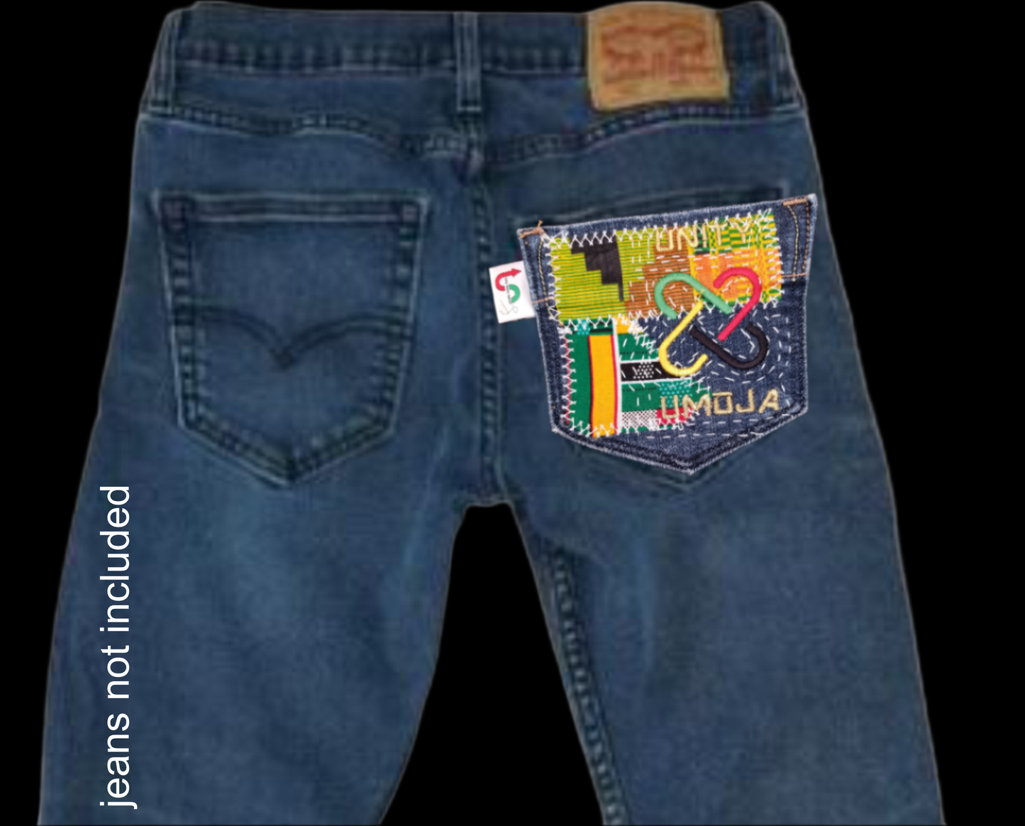Umoja Unity # 1 Upcycled denim blue jeans Pocket Patch African Diasopra