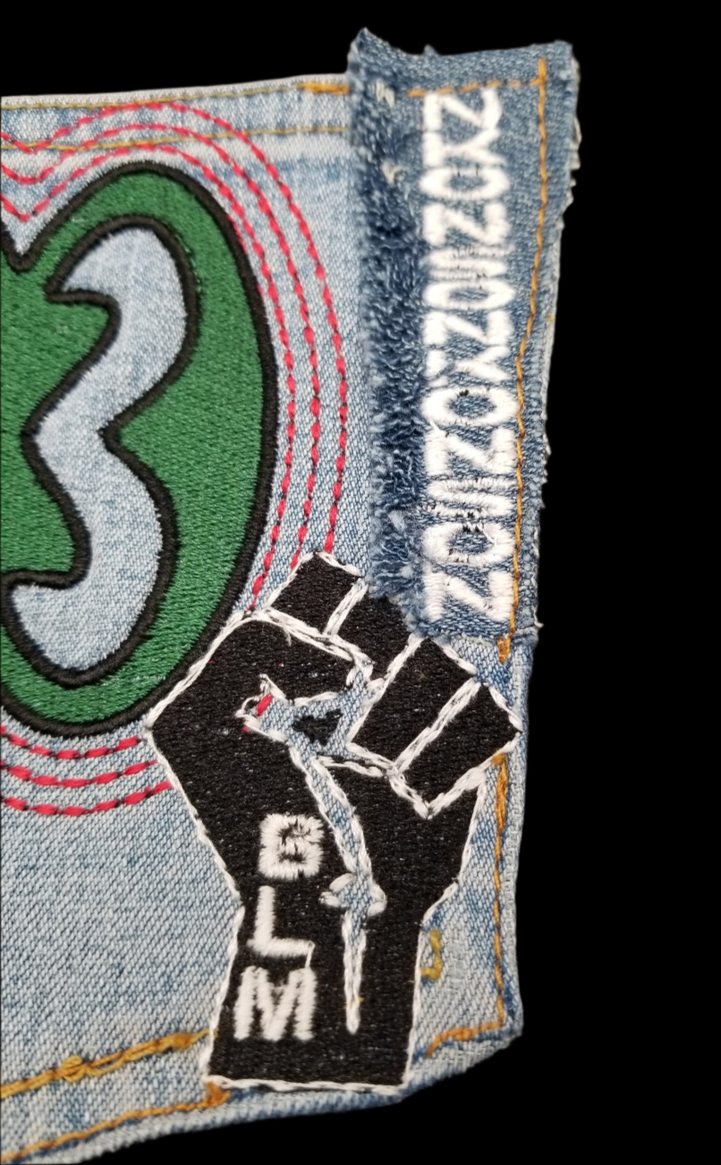 Nkonsonkonson # 2 Upcycled denim blue jeans Pocket Patch African Diaspora Indigenous Peoples