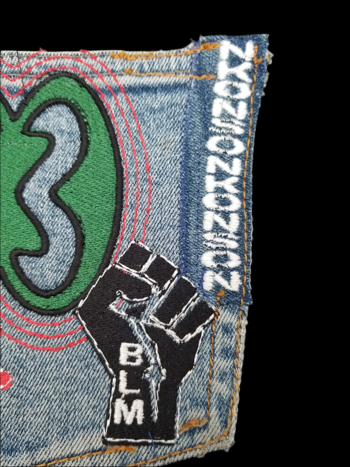 Nkonsonkonson # 4 Upcycled denim blue jeans Pocket Patch African Diaspora Indigenous Peoples