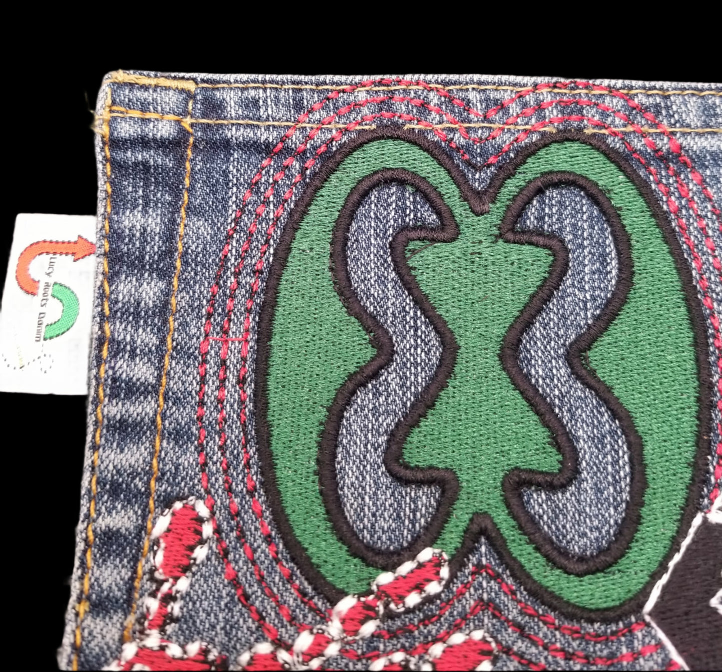 Nkonsonkonson # 5 Upcycled denim blue jeans Pocket Patch African Diaspora Indigenous Peoples