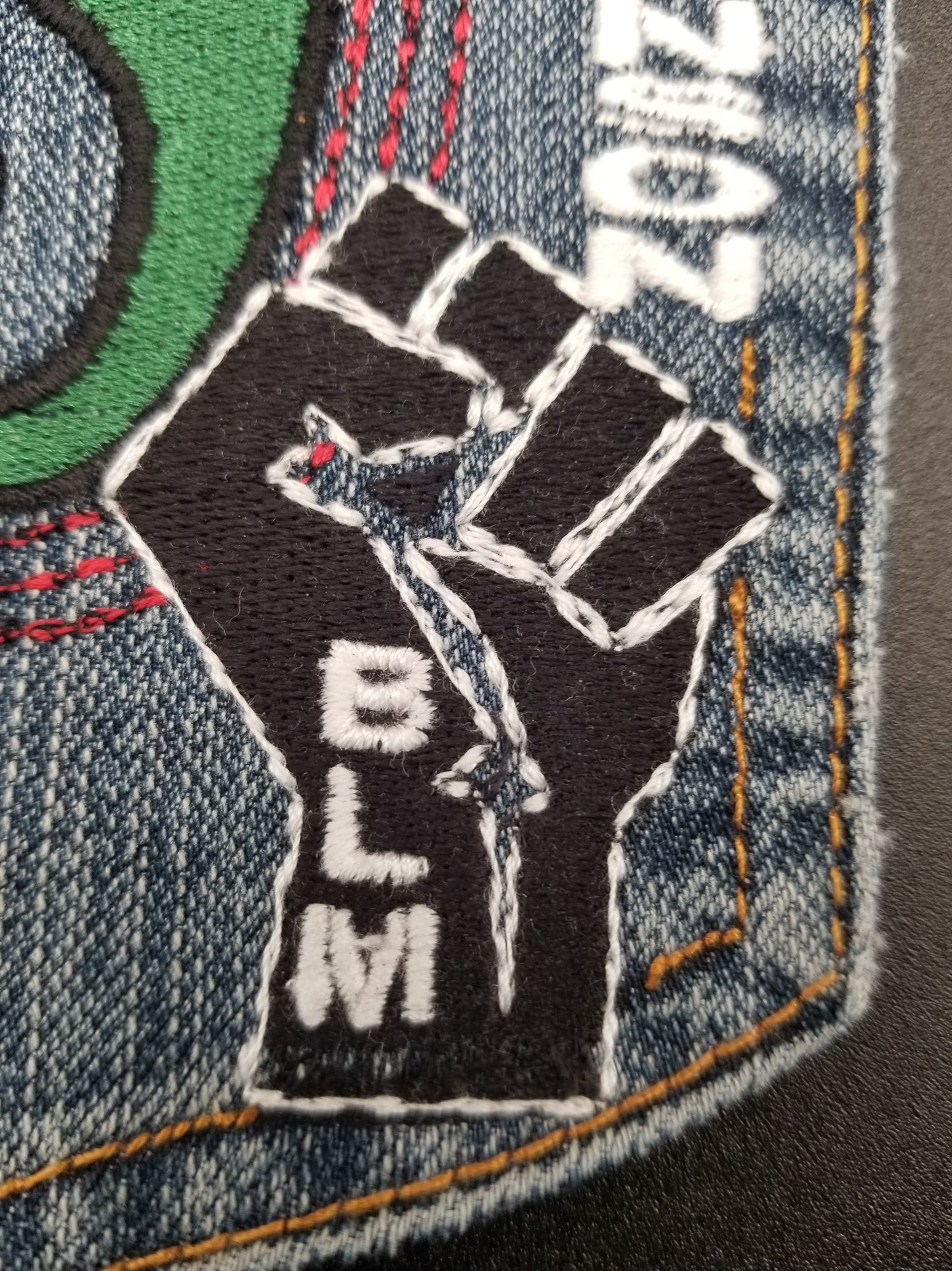 Nkonsonkonson # 5 Upcycled denim blue jeans Pocket Patch African Diaspora Indigenous Peoples