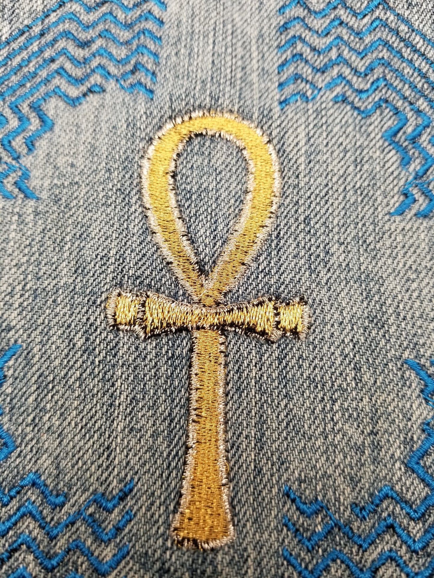 Ankh # 9 Upcycled denim blue jeans Pocket Patch African Diaspora